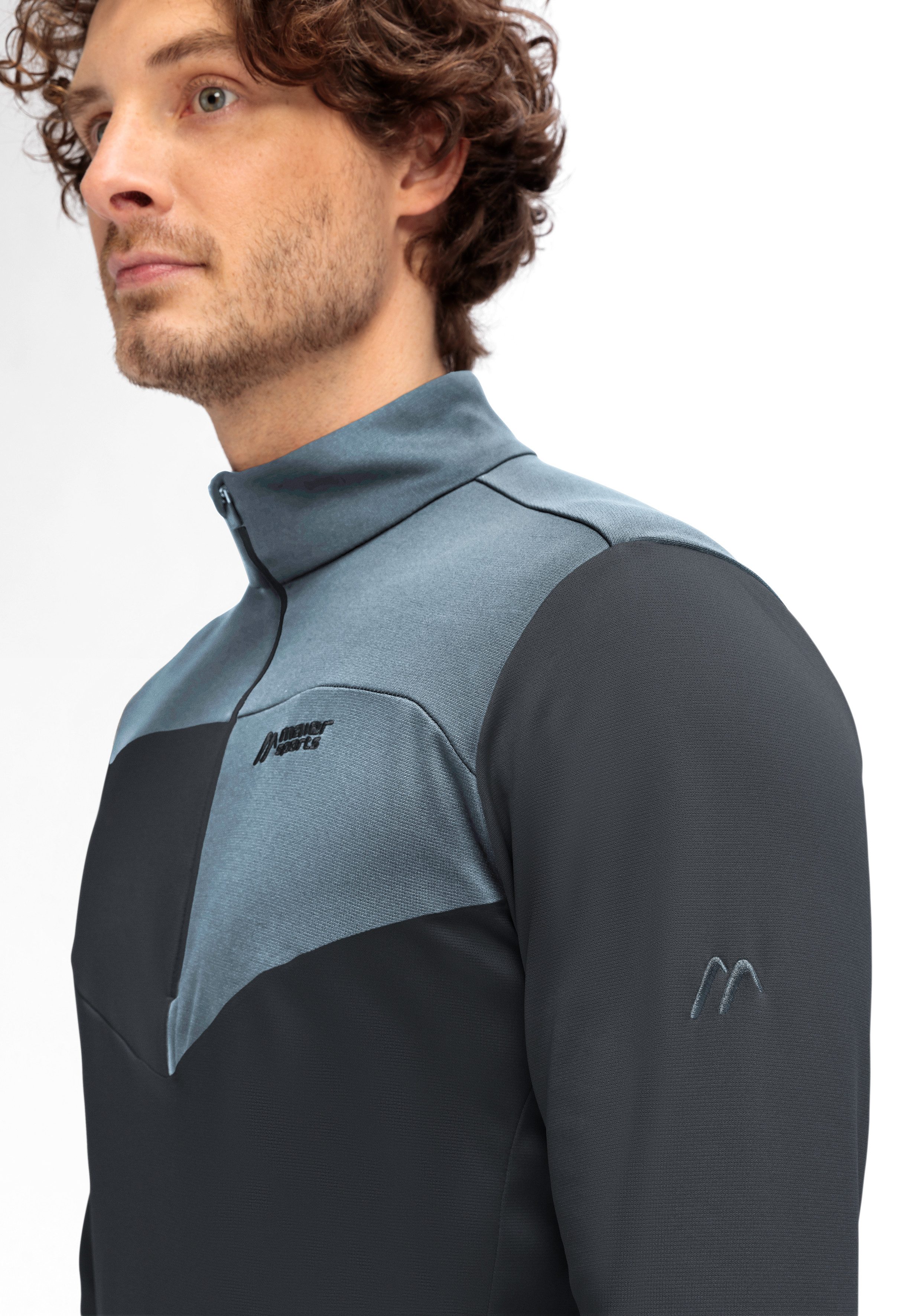 Maier Sports Coltrui Felian Heren midlayer, onderhoudsvriendelijk half-rits fleece, regular fit