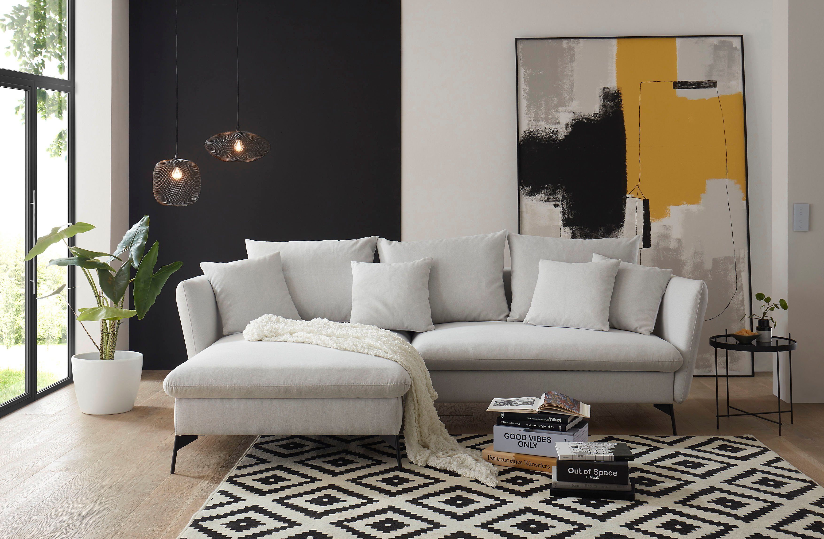andas Hoekbank LIVORNO,258 cm, L-model, Slaapfunctie en bedlade (139/224 cm), fluweel, structuur, geweven stof