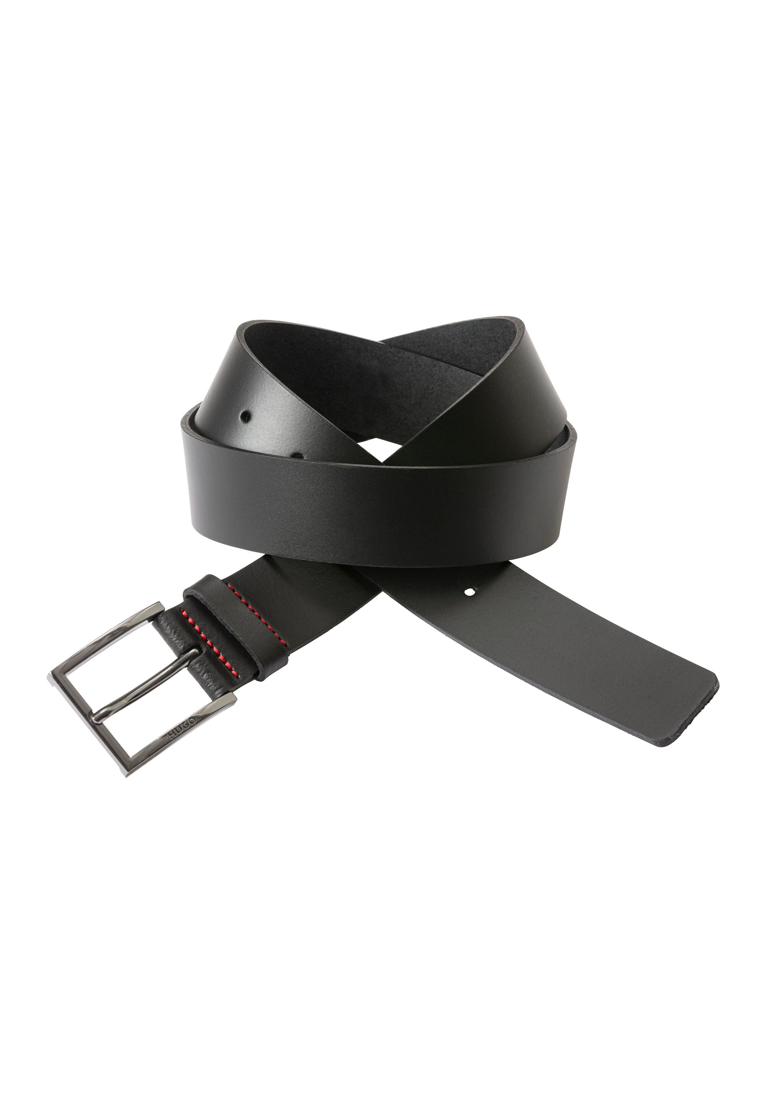HUGO Leren riem Geek_Sz35 met contrasterende naden en subtiele metalen sluiting