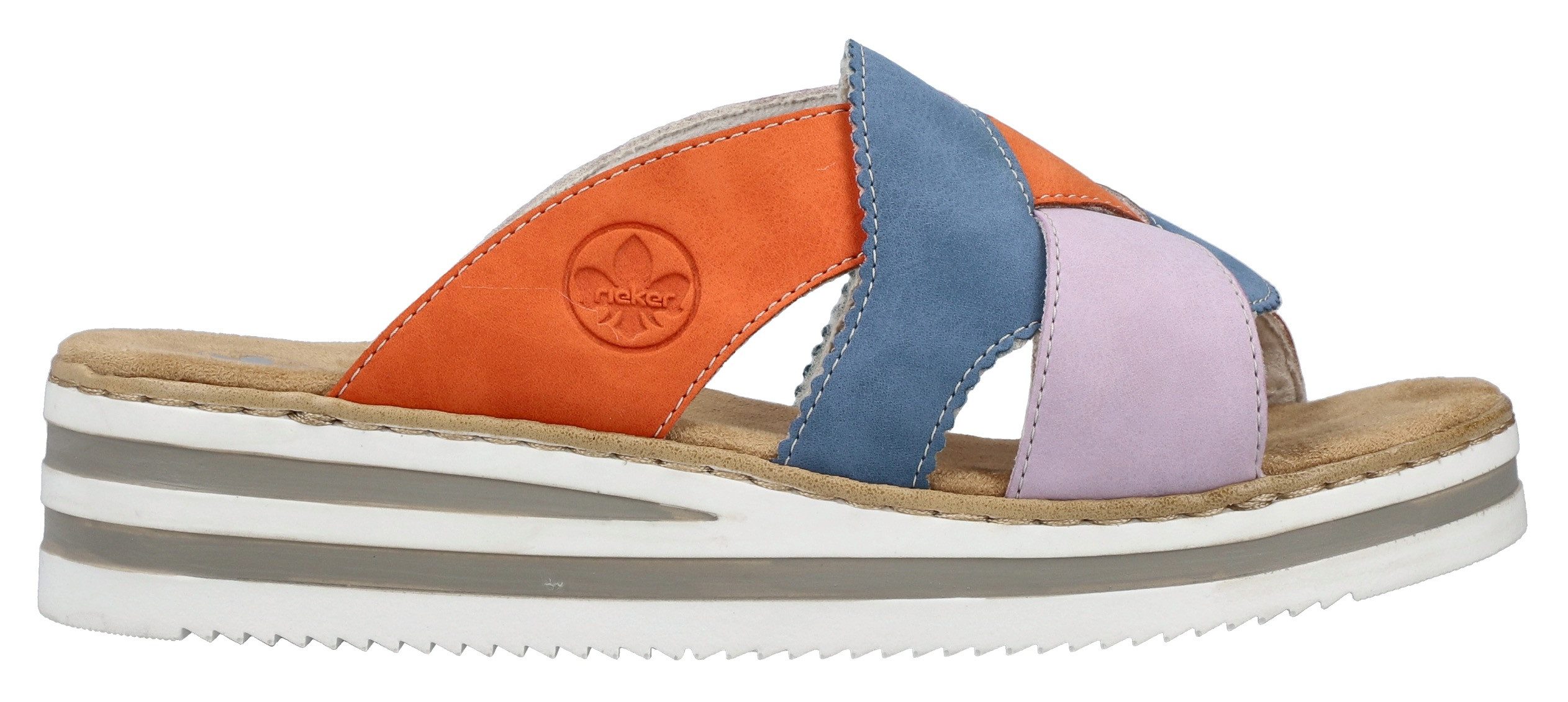 Rieker Slippers Zomerschoen, strandschoen, huisschoen met twee kleurige plateausool