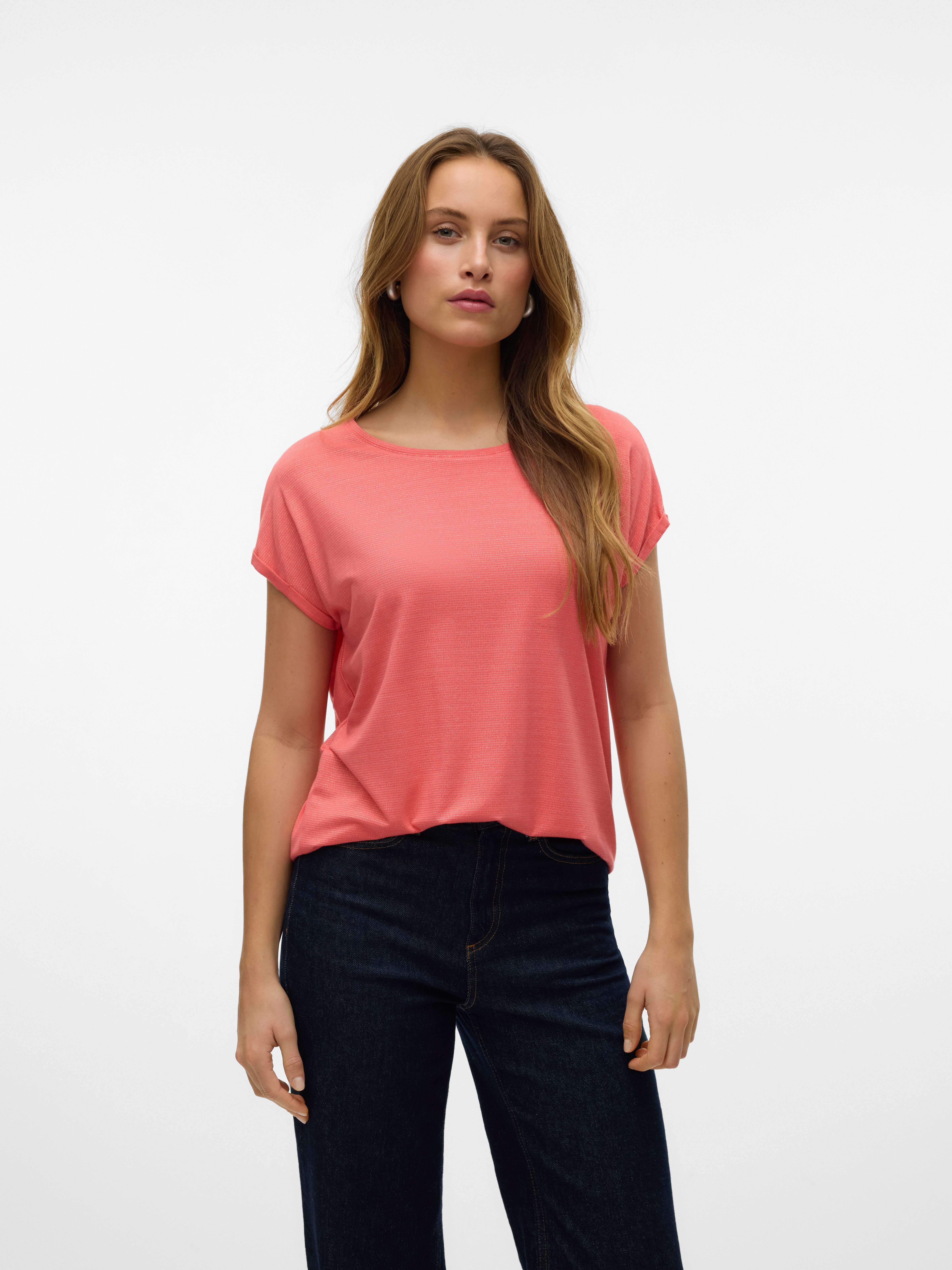 Vero Moda Shirt met ronde hals VMLAVA PLAIN SS TOP LUREX STRIPE