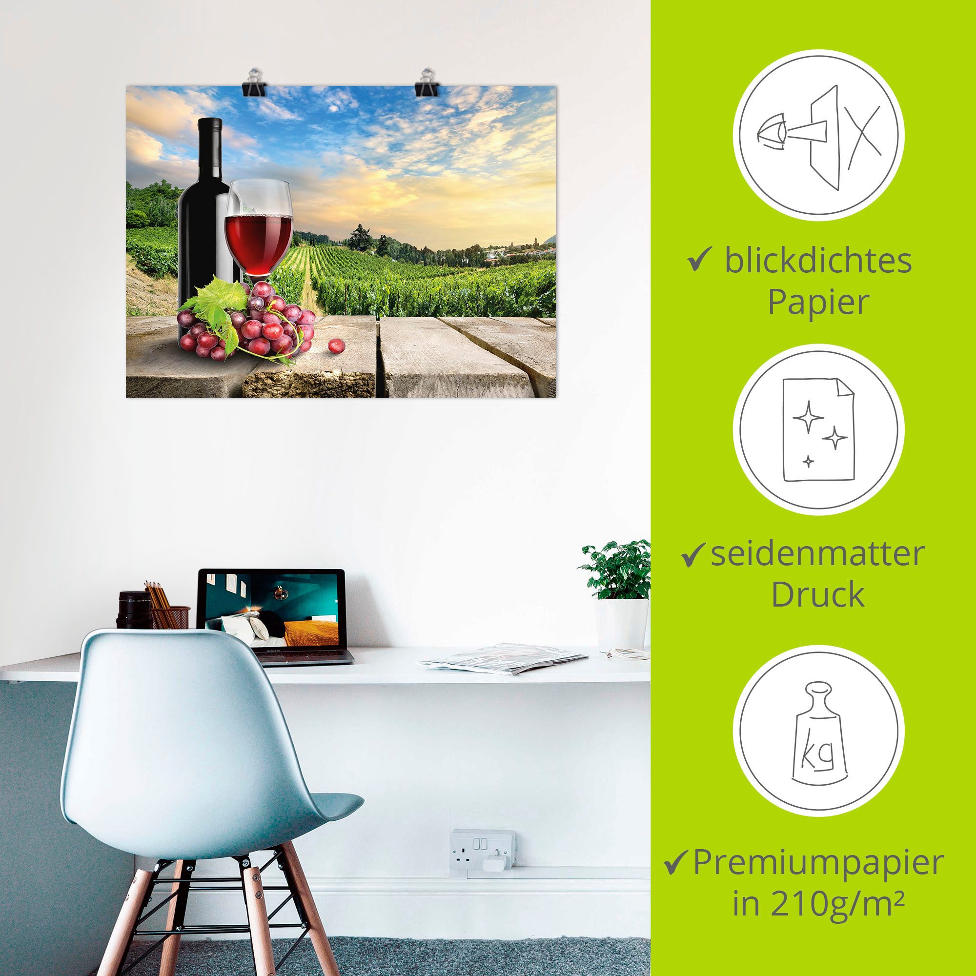 Artland Artprint Wijn voor wijnbergen als artprint van aluminium, artprint voor buiten, poster, muursticker in diverse maten formaten