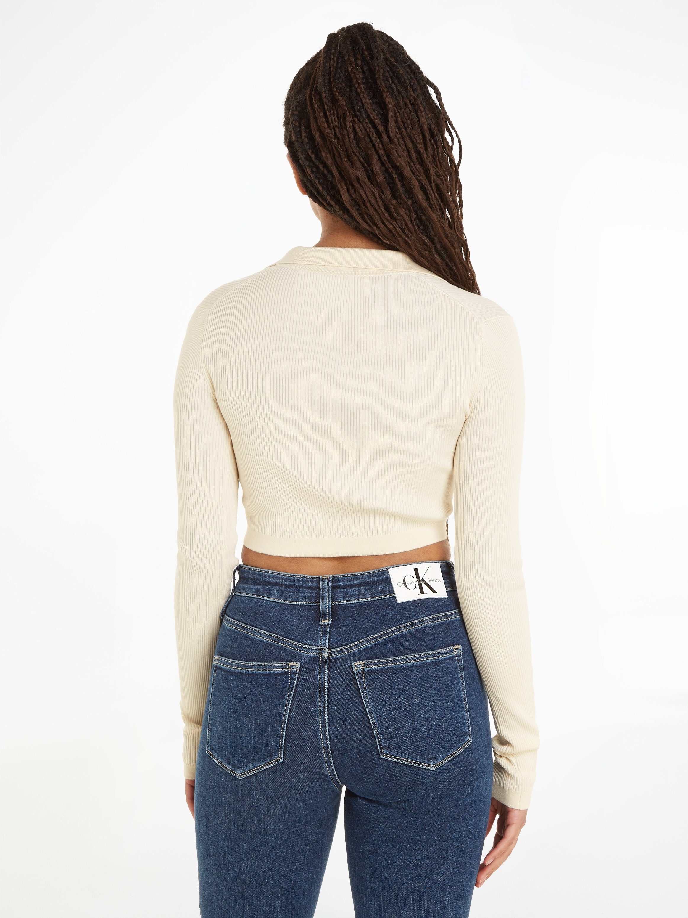 Calvin Klein Trui met V-hals LABEL TIGHT CROP V-NECK SWEATER