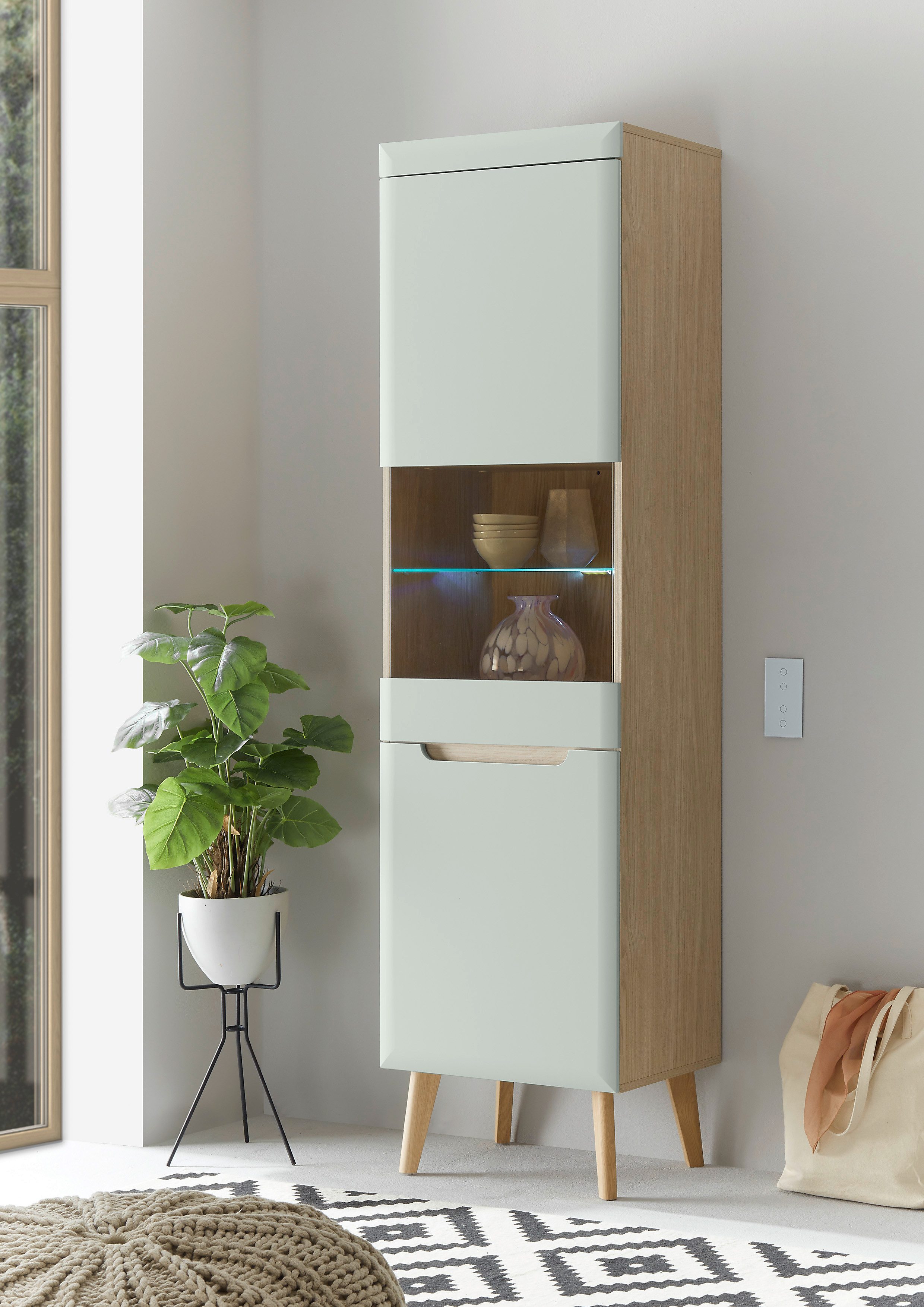 INOSIGN Vitrinekast Torge, hoge kast, glazen vitrine, staande vitrine, vitrinekast in drie verschillende kleuren beschikbaar, glazen deur & -bodem, 53