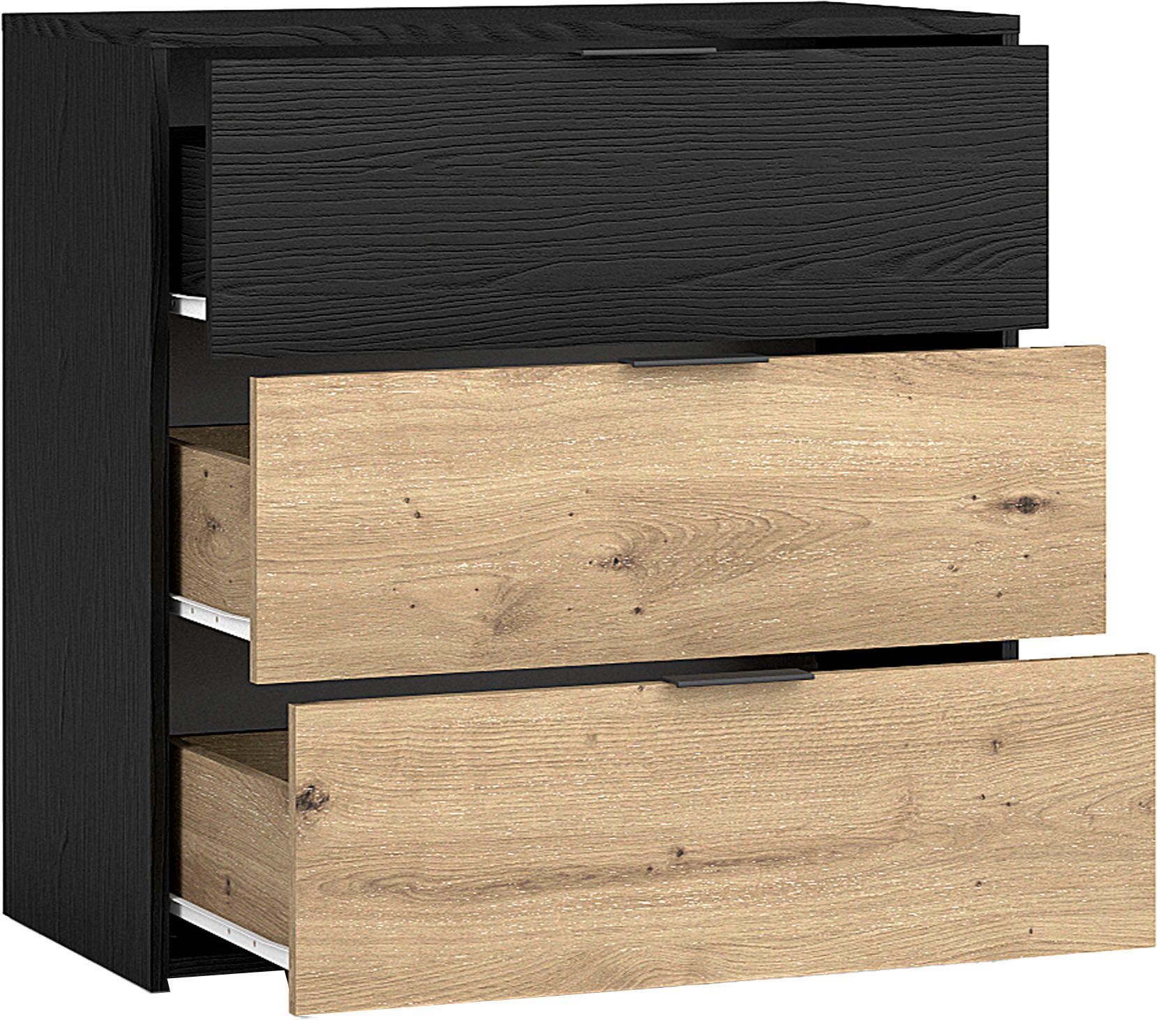byLIVING Ladekast Rimini Melamine eiken zwart en artisan eiken, 3 lades, breedte 80 cm