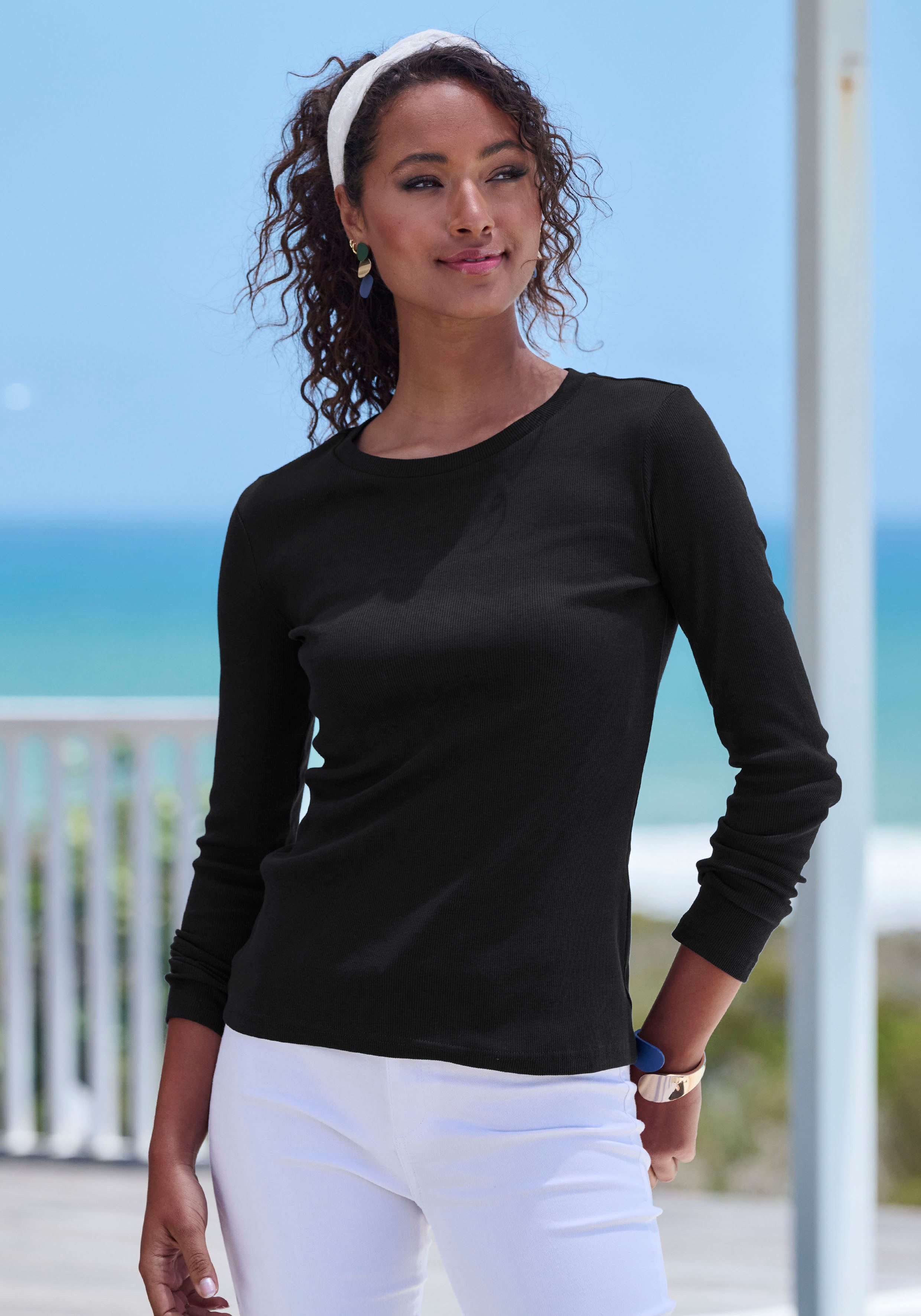 Vivance Shirt met lange mouwen Van modieus ribmateriaal (Set van 2)