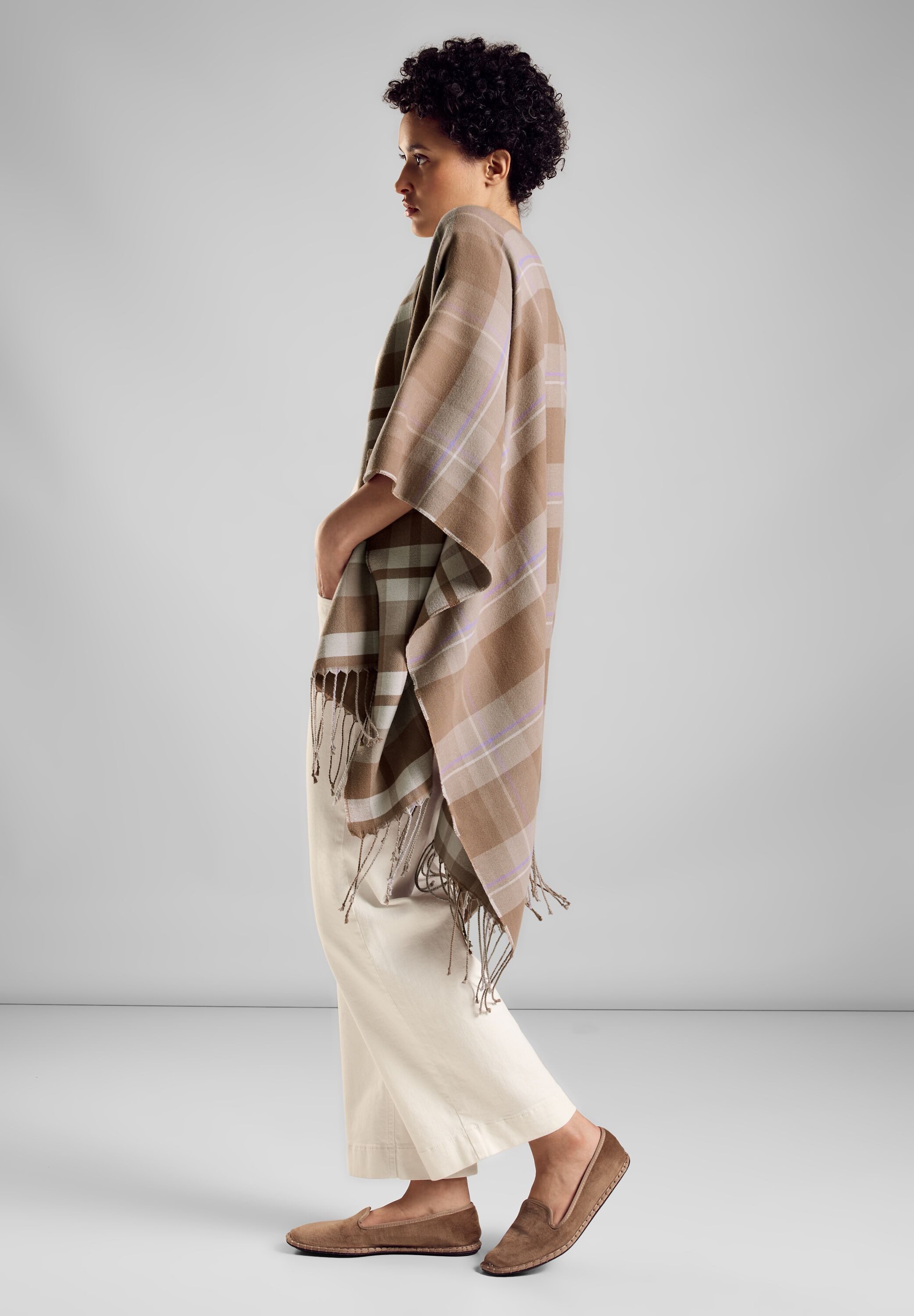 STREET ONE Gebreide poncho met ruitpatroon