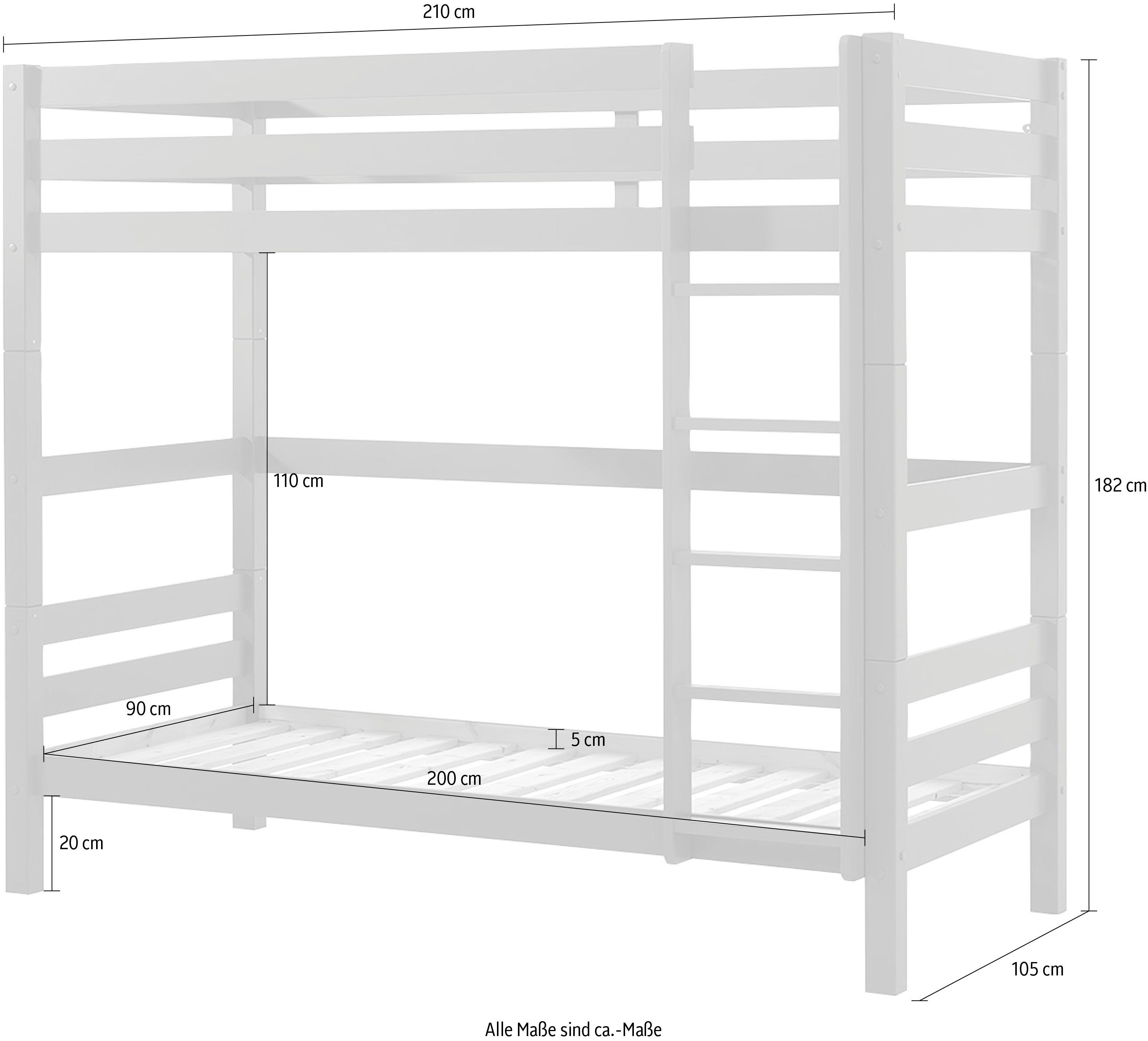 Vipack Stapelbed Pino, incl. lattenbodem, ladder en valbeveiliging