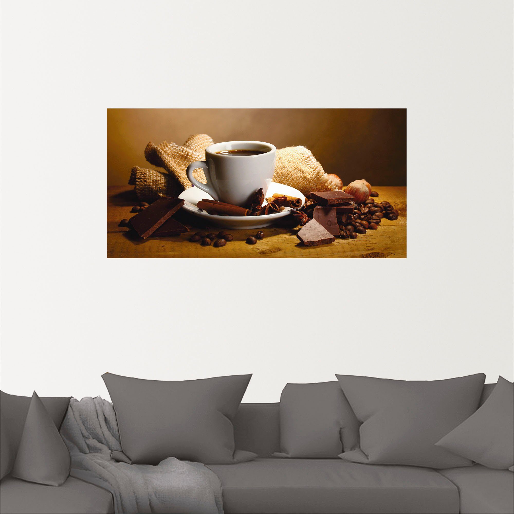 Artland Artprint Koffiekopje pijpje kaneel noten chocolade als artprint op linnen, poster, muursticker in verschillende maten