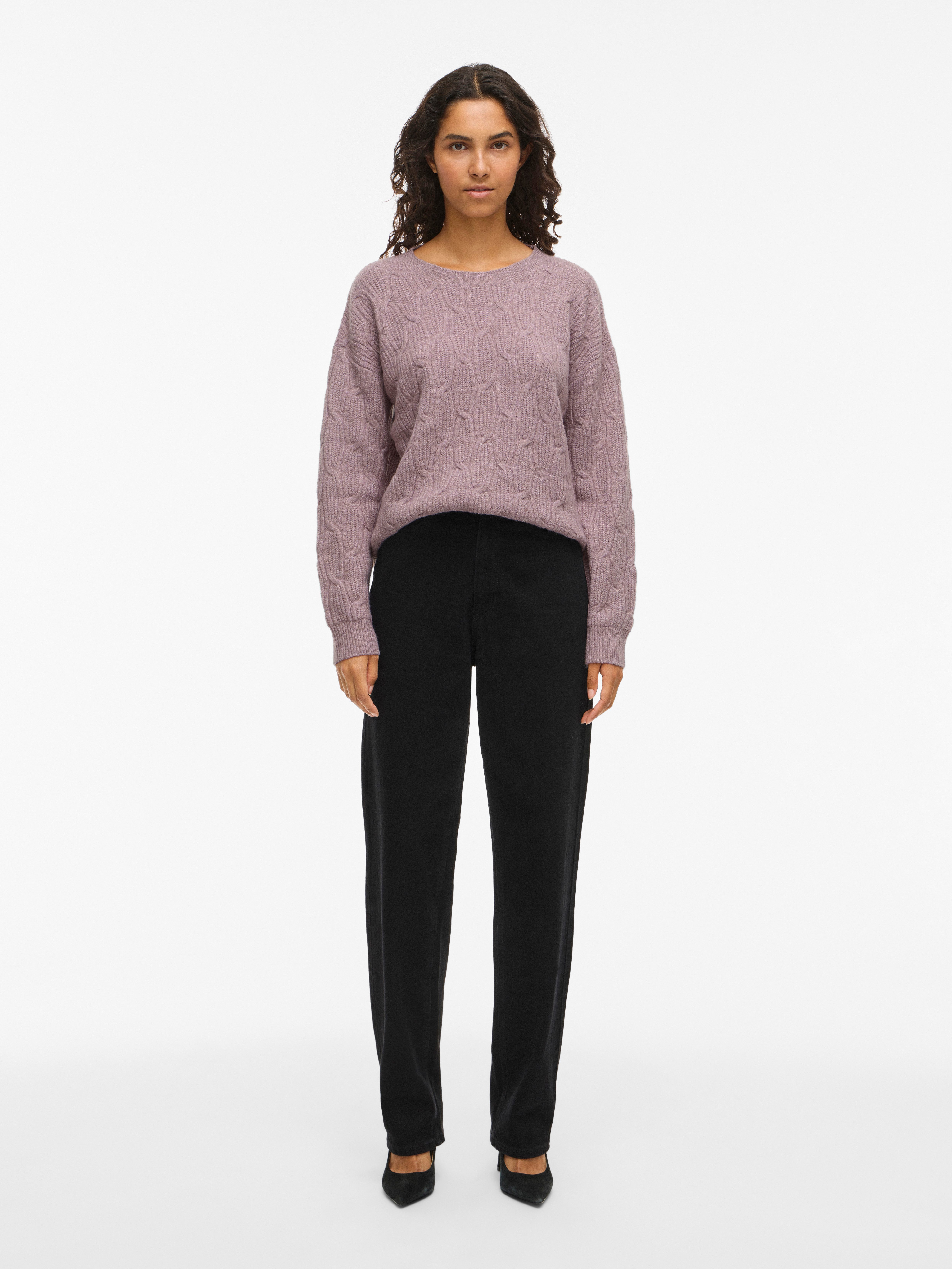 Vila Gebreide trui VILASSIA O-NECK L/S CABEL KNIT TOP -NOOS