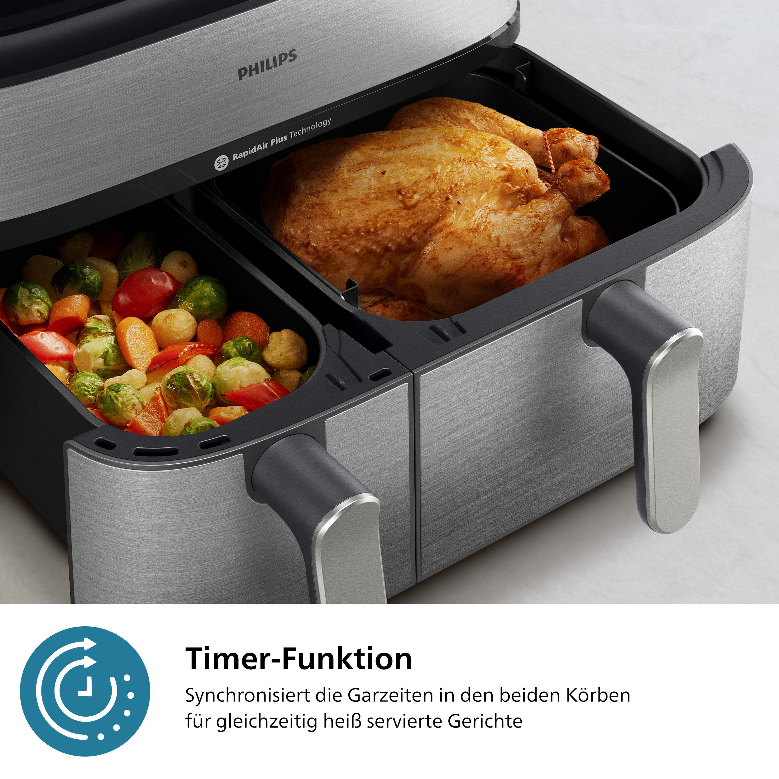 Philips Airfryer NA555/00 Steam Airfryer 5000 Series Dual Basket, 9L Kapazität (3L+6L)