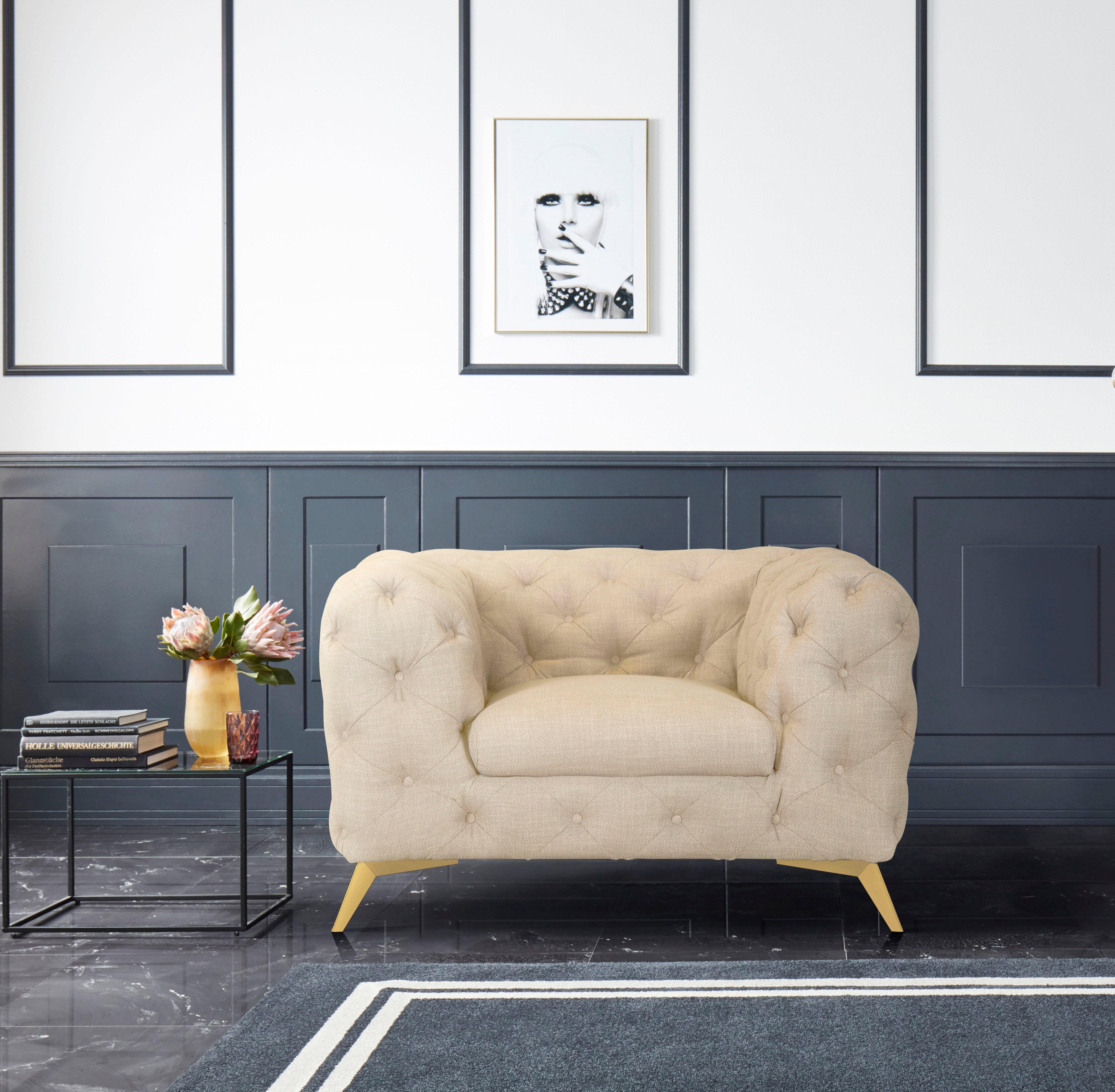 Leonique Chesterfield-fauteuil Glynis Fauteuil luxueuze capitonnage, moderne chesterfield look, kleur van de poten ter keuze
