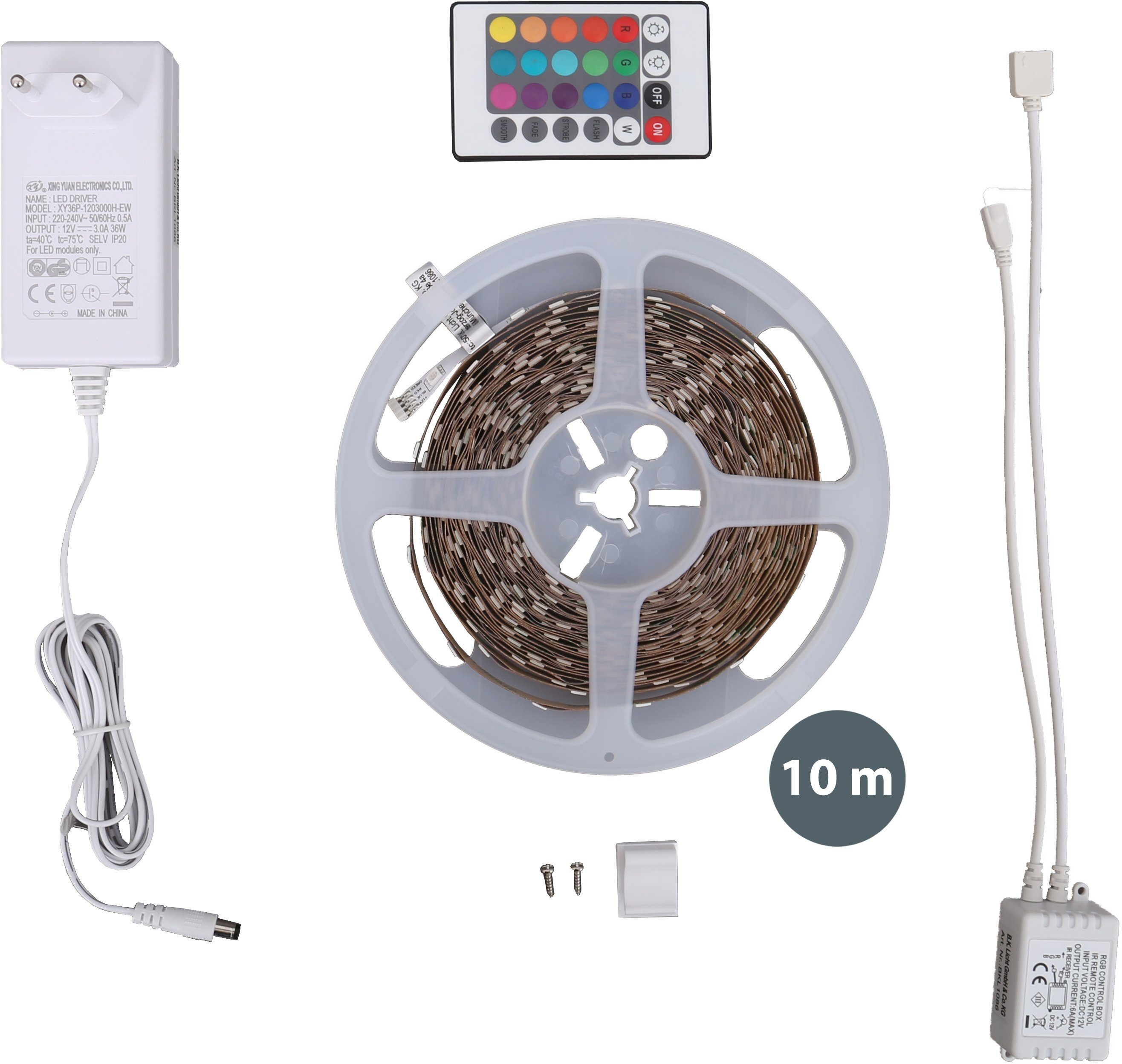 B.K.Licht Led-strepen Lucilla 10m led strip band dimbaar rgb met afstandsbediening