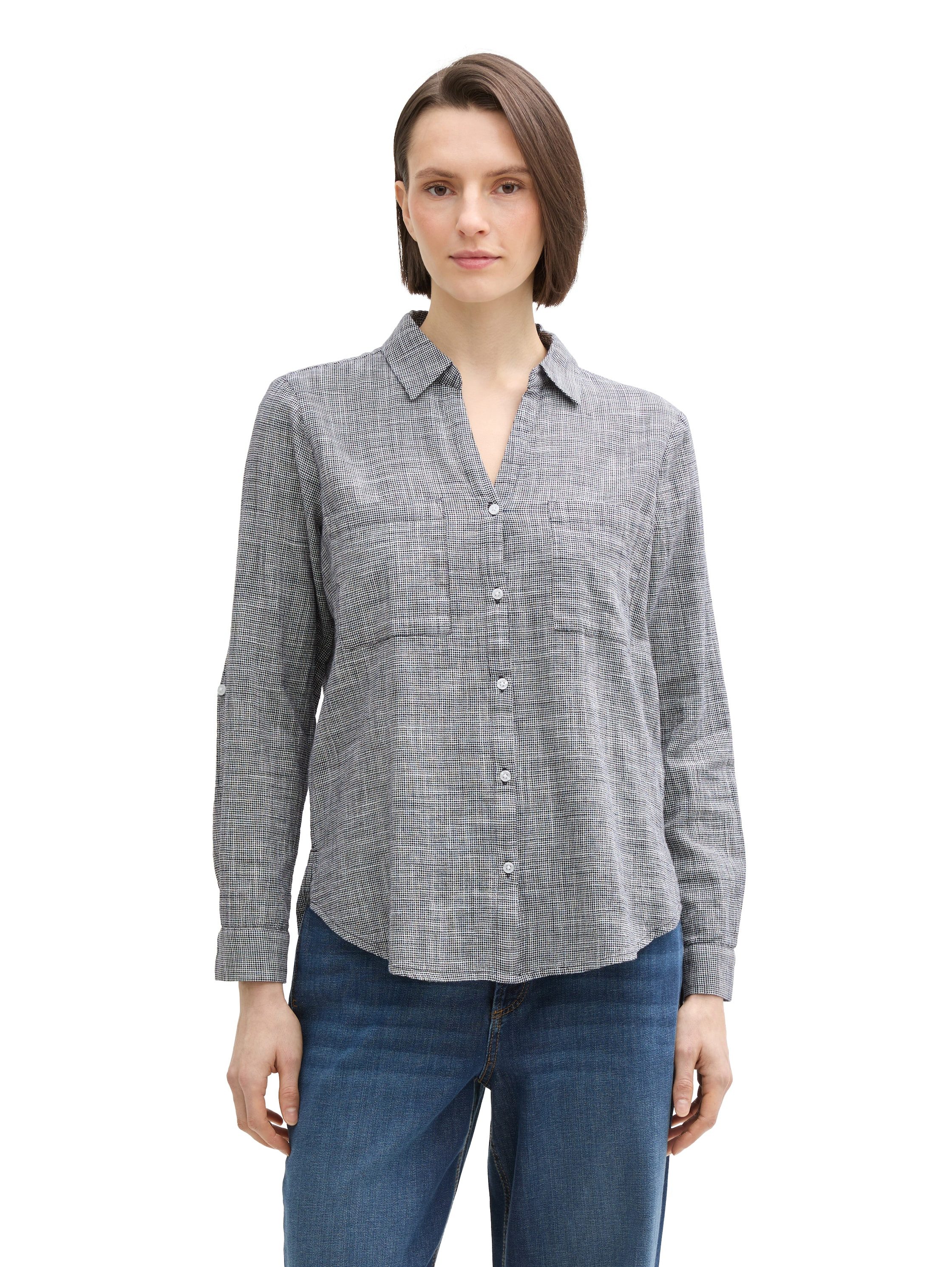 Tom Tailor Blouse met lange mouwen met borstzak dames blouses maat 44 blauw