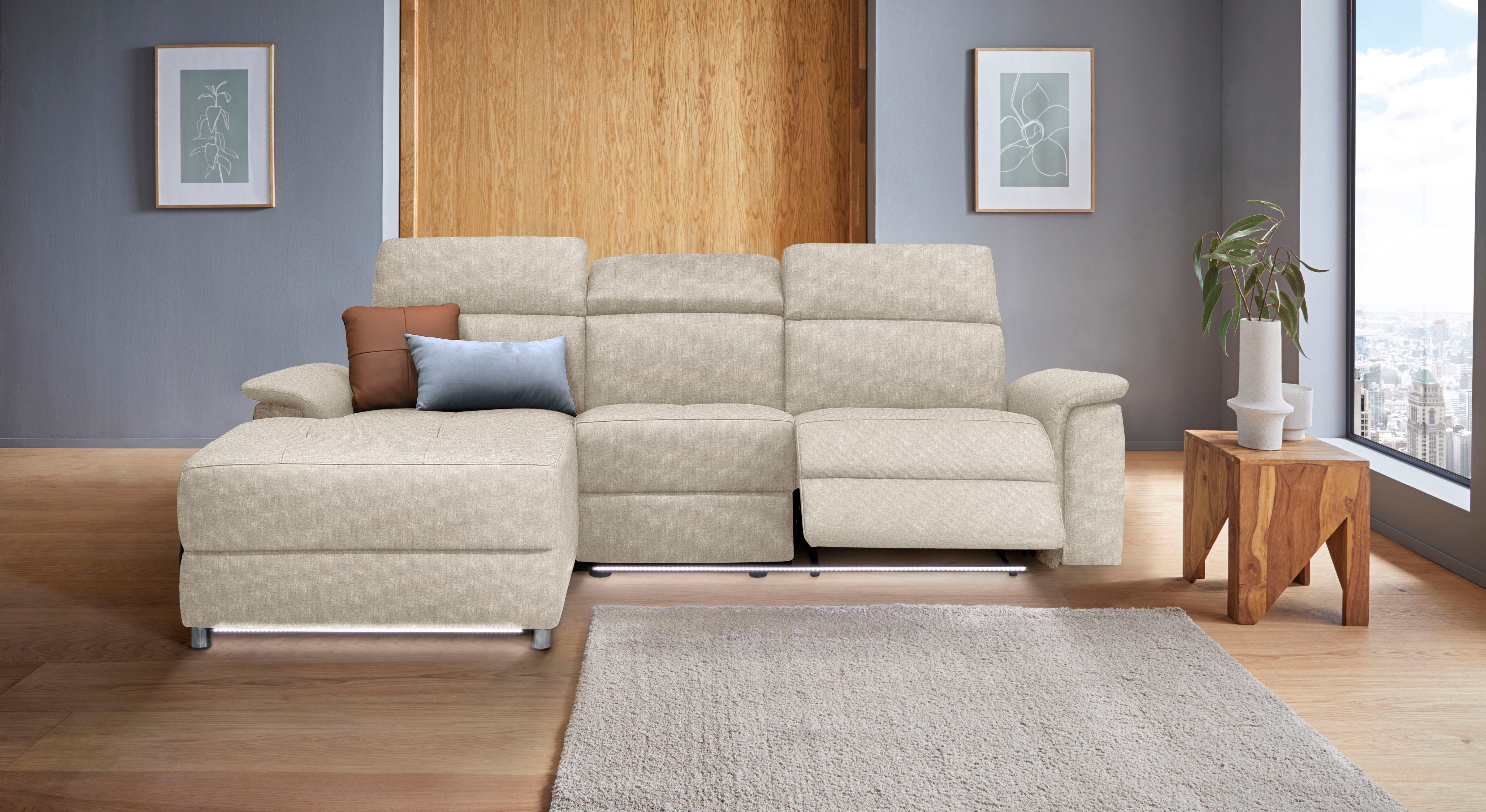 Places of Style Hoekbank Pareli, L-model, 259 cm, met récamier, echt leer, imitatieleer, weefstof