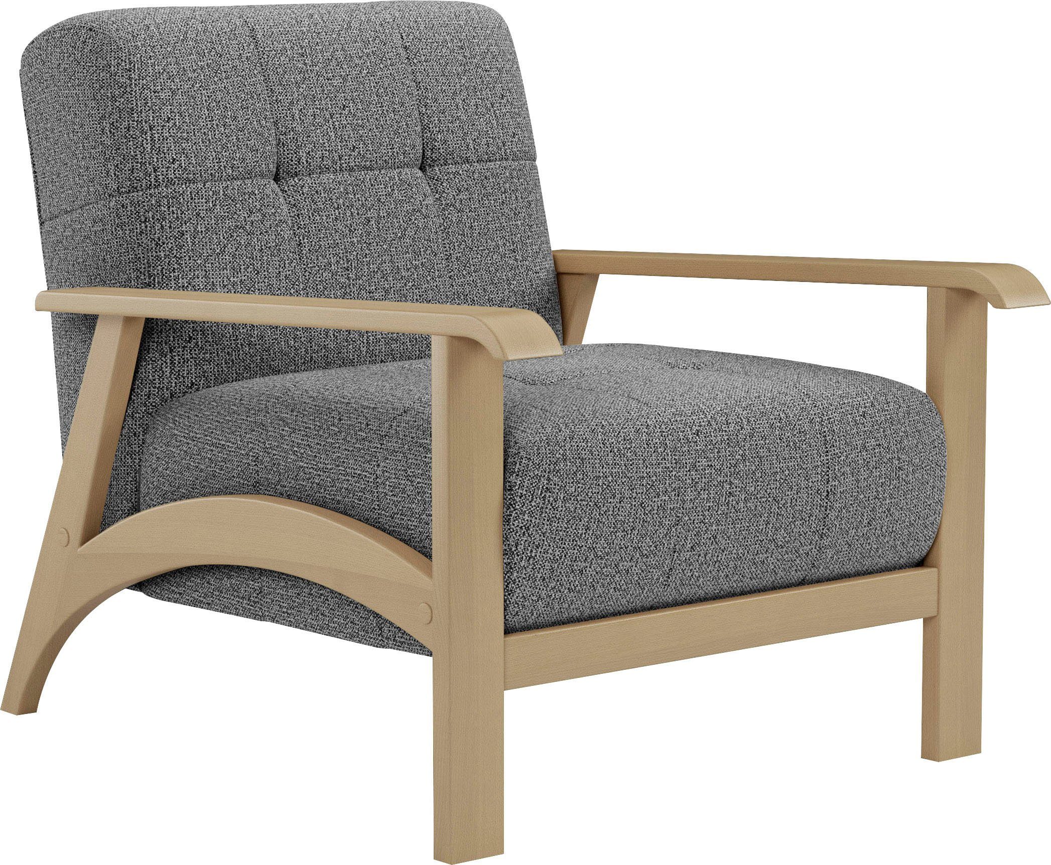 sit&more Fauteuil Billund Armleuningen van natuurlijk beukenhout, verschillende bekledingen en kleuren
