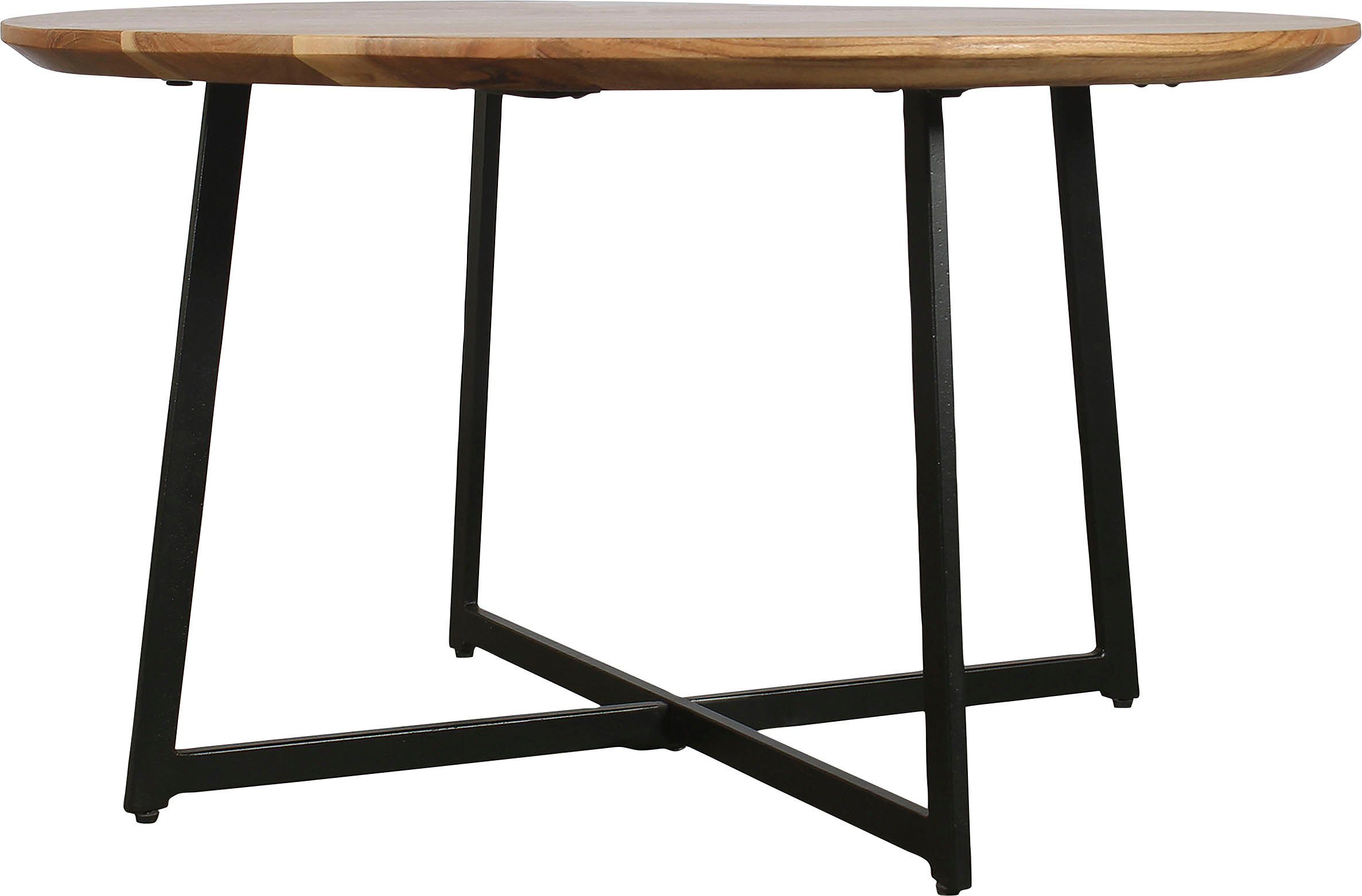 byLIVING Salontafel Alina met massief acaciahout - plaat en zwarte metalen frame, rond 80 cm.