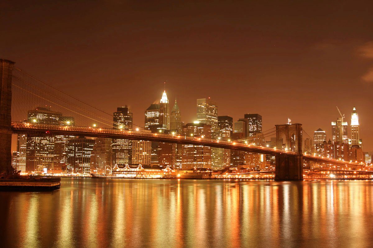 Papermoon Fotobehang Brooklyn Bridge bei Nacht