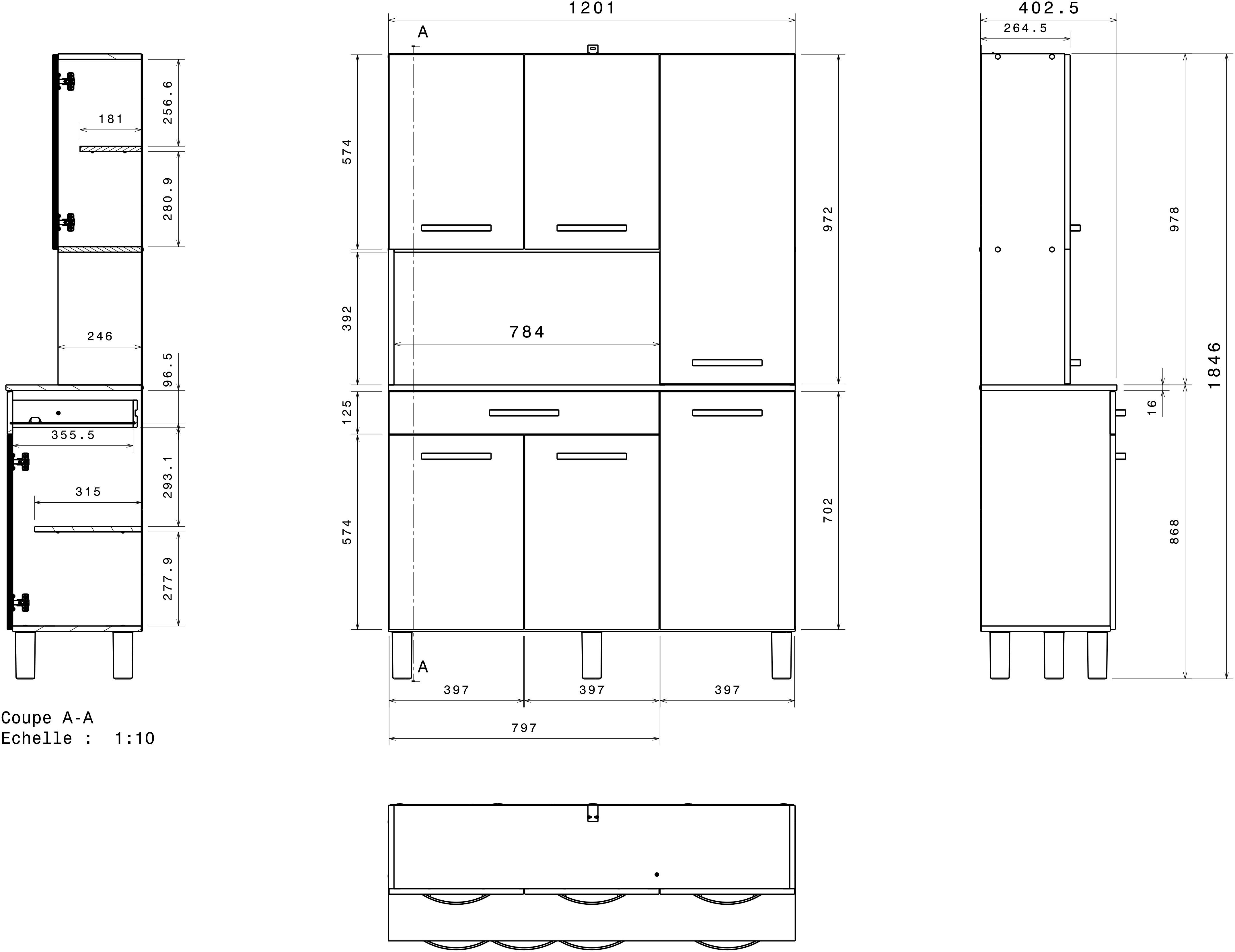 Parisot Buffetkast Season 22, Made in Europe, veel opbergruimte, ca. 120x185 cm 6 deuren, planken en werkblad, lade, ideaal voor kleine ruimtes (1 stuk)