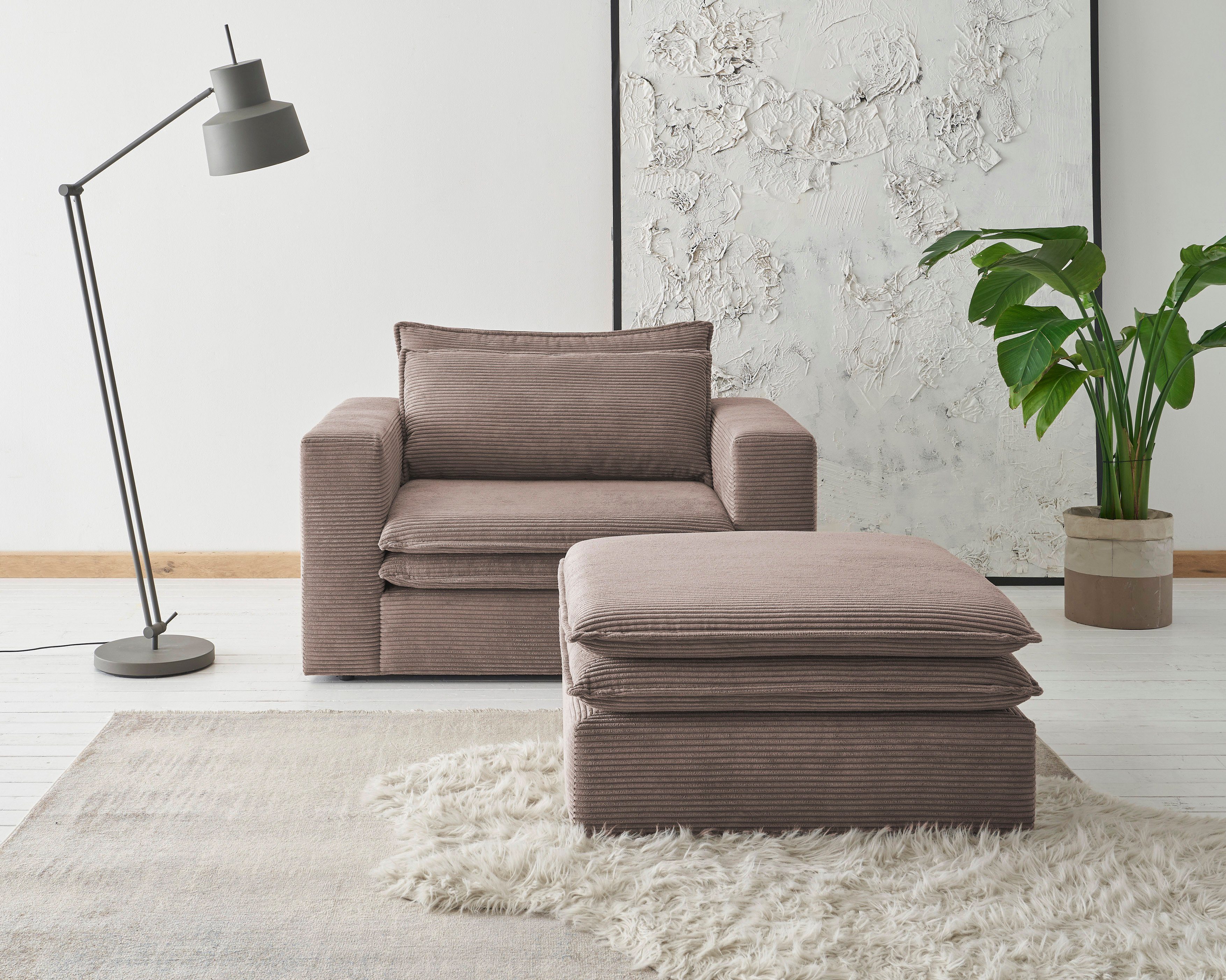 Places of Style Zithoek PIAGGE Hoogwaardige cord, loveseat en loveseat-hocker als set (2-delig) bruin, zithoeken