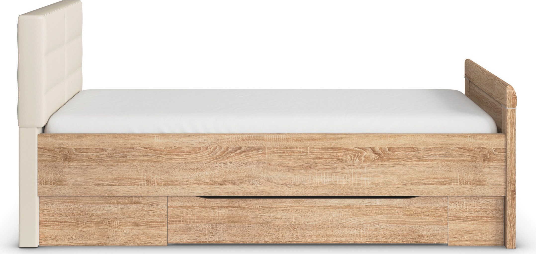 rauch Ledikant met bergruimte Bed Eenpersoons Stollenbed Bedkasten EVELYN in comfortabele hoogte met gestoffeerd hoofdeinde en lades made in germany
