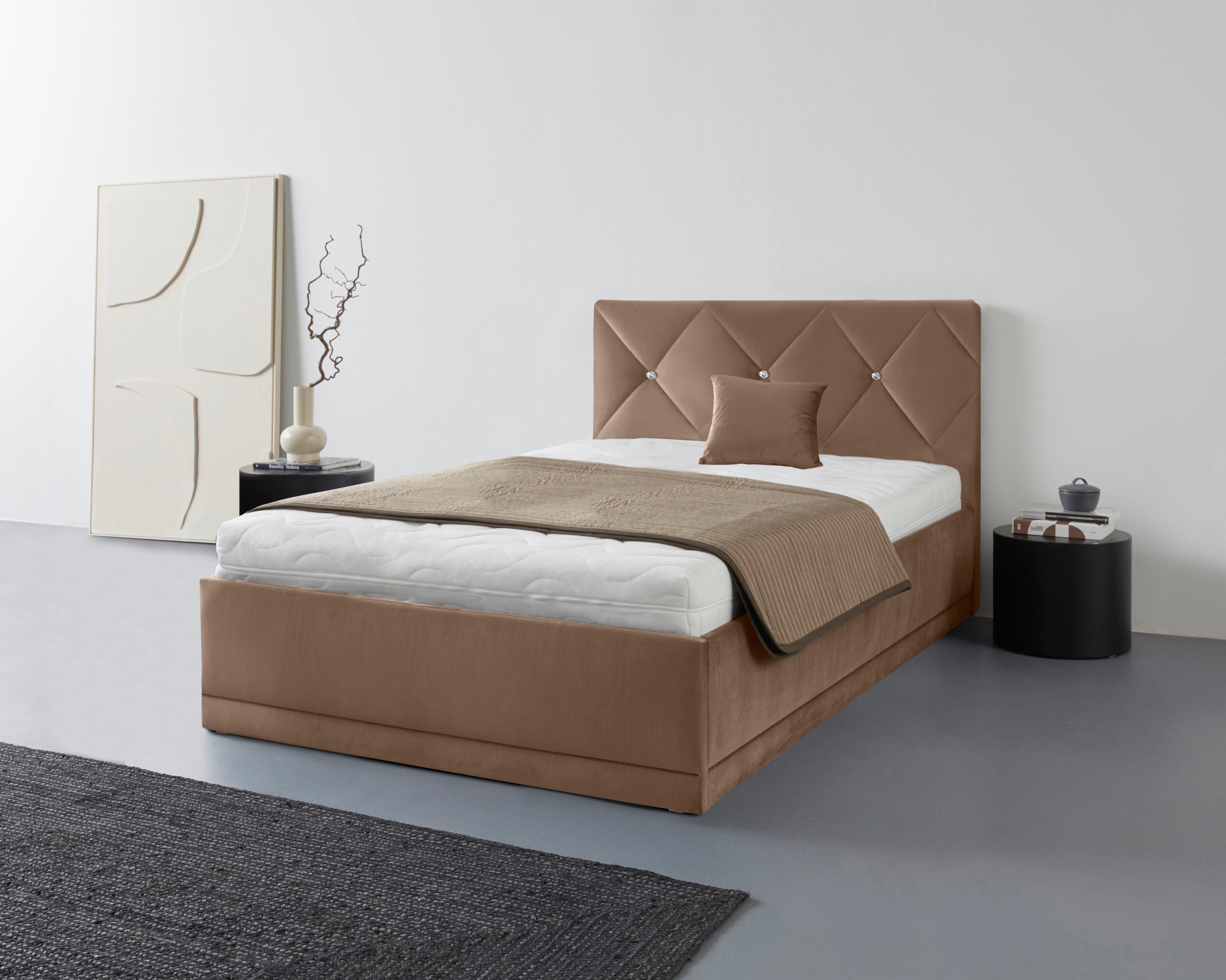 Westfalia Polsterbetten Gestoffeerd bed ADAMAS ook met bedlade, knoopdetails met stras