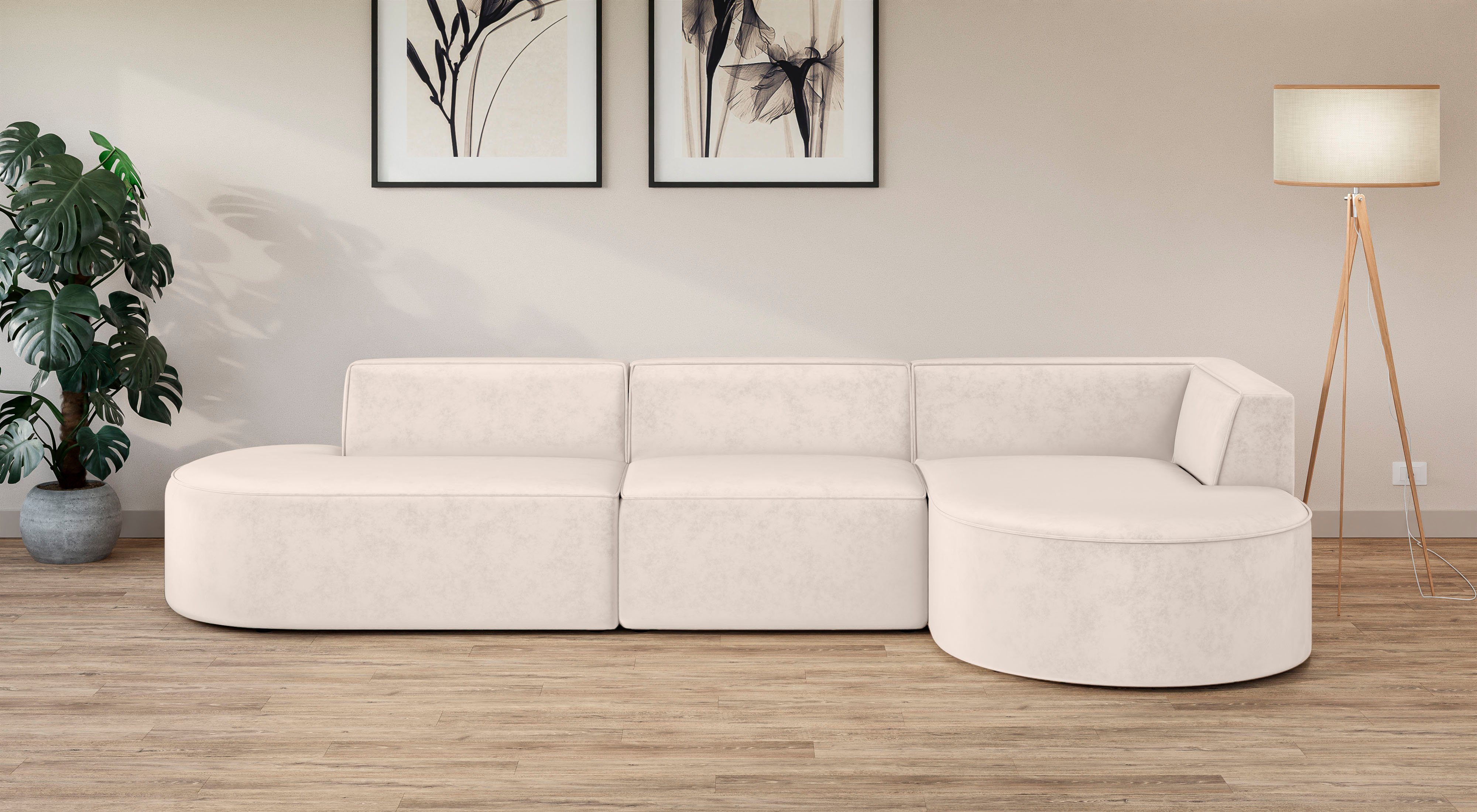 andas Hoekbank EIVIND designerbank met ottomane rechts/links, B/D/H: 343/159/72 cm
