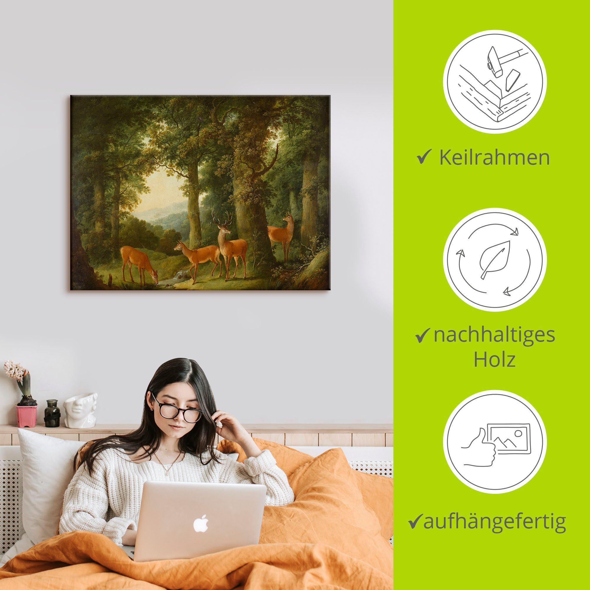Artland Artprint op linnen Boslandschap met edelherten. Omstreeks 1760x70