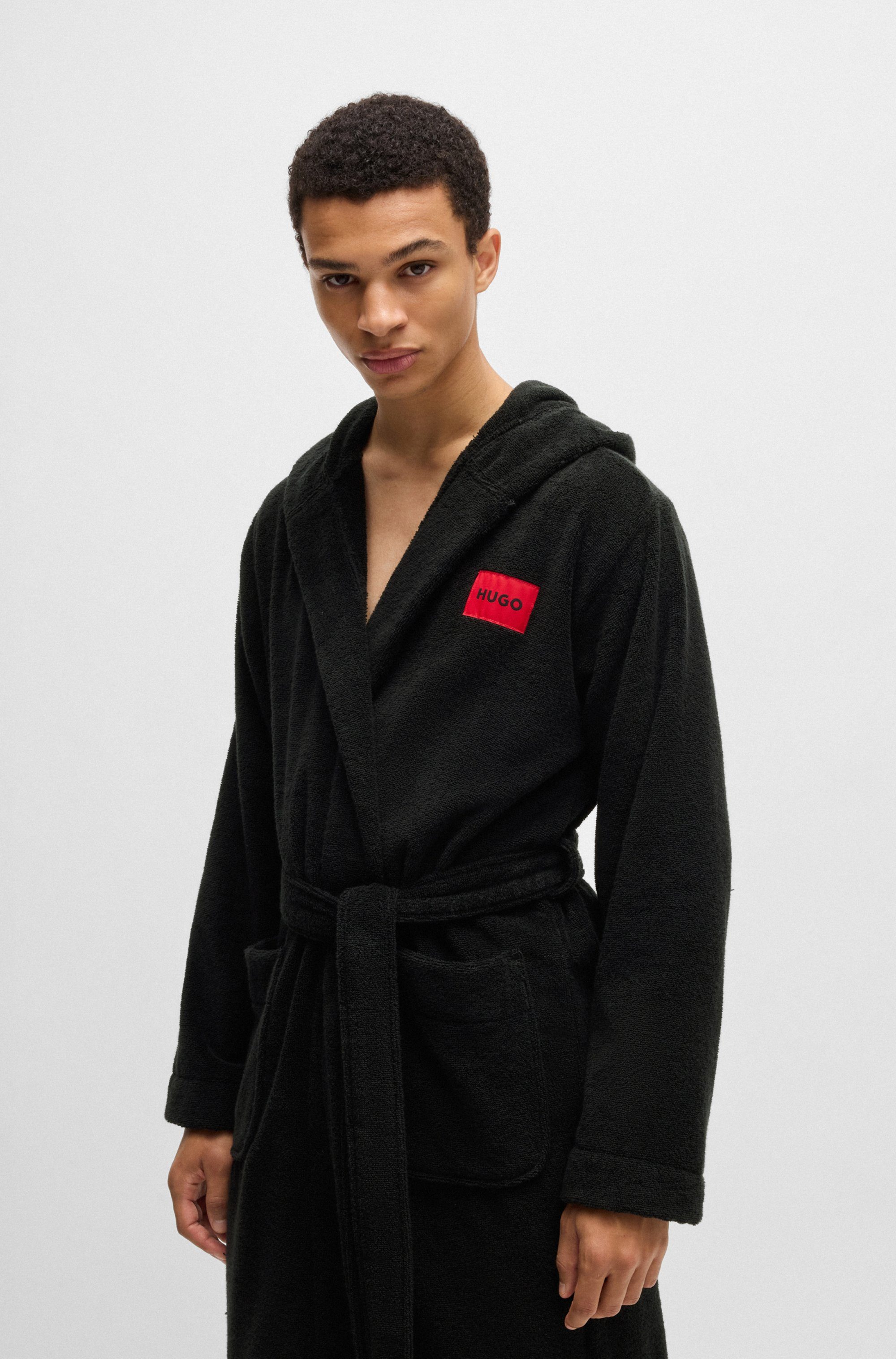 HUGO underwear Badjas Terry Gown Hooded met capuchon & contrasterend logo heren badjassen maat XL (54) zwart