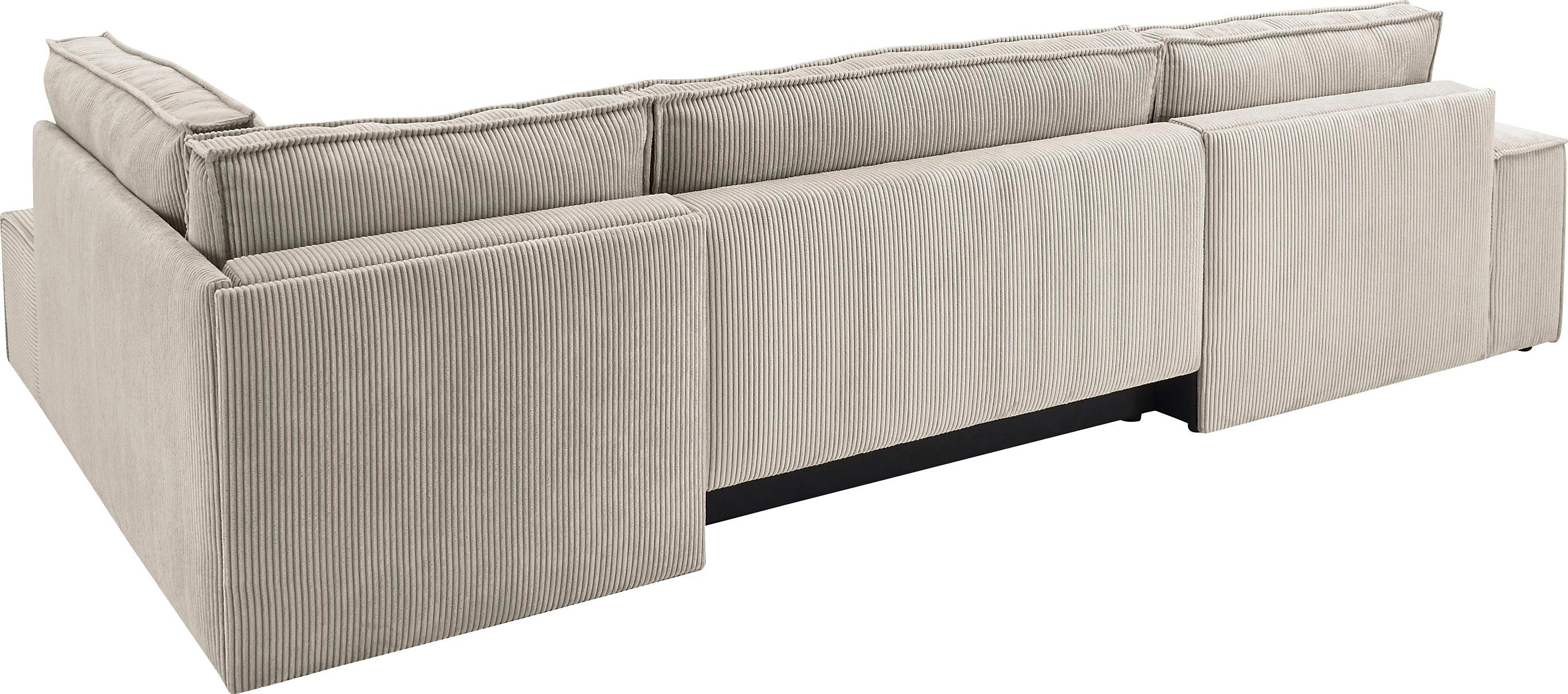 Home affaire Zithoek SHERWOOD 329 cm, U-vorm, slaapbank, Slaapfunctie met bedkist (194x139 cm), cord, vintage, fluweel