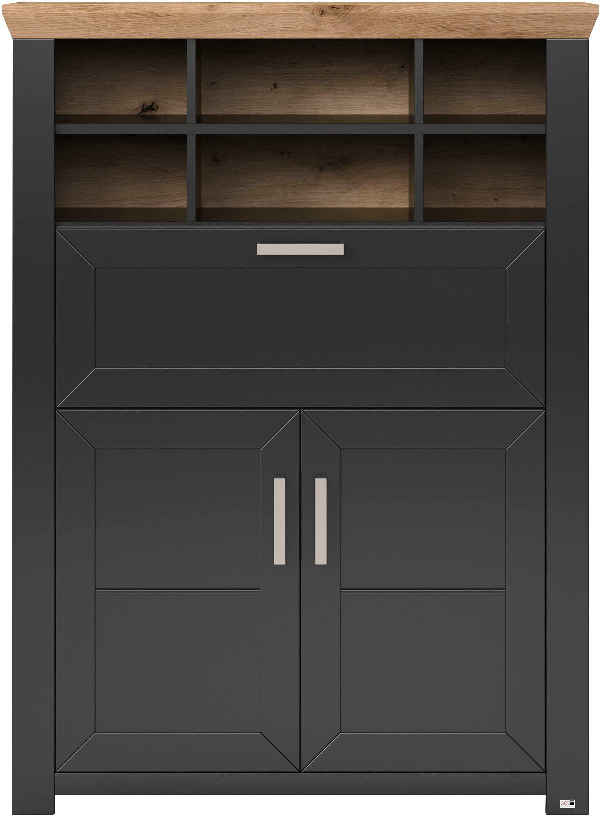 set one by Musterring Highboard York Type 15, met houten deuren en klep, verlichting optioneel, breedte 105 cm