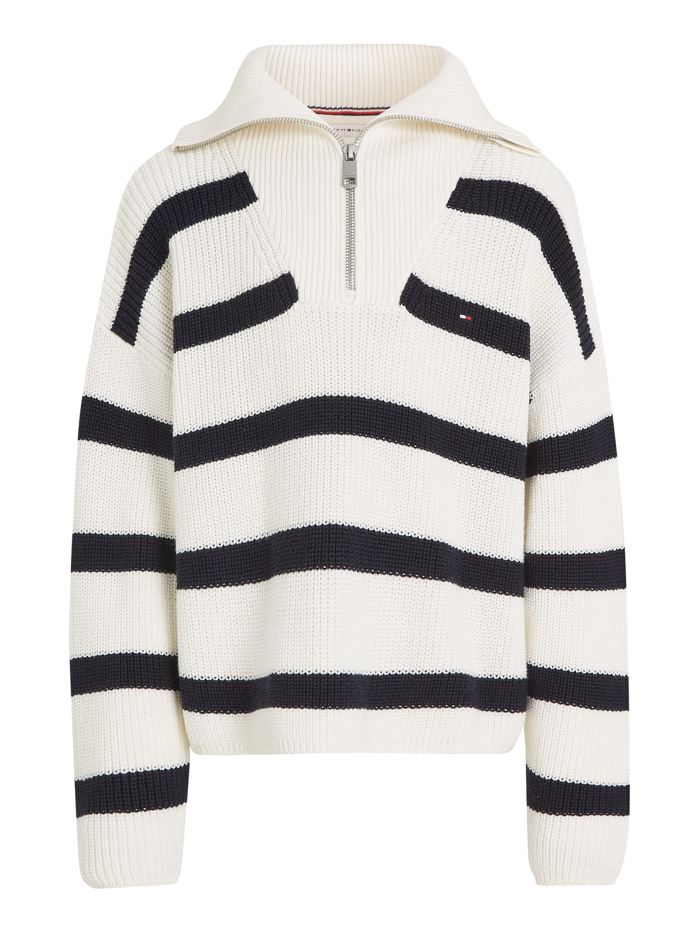 Tommy Hilfiger Schipperstrui STRIPE HALF ZIP SWEATER Kinderen tot 16 jaar met logo-opdruk