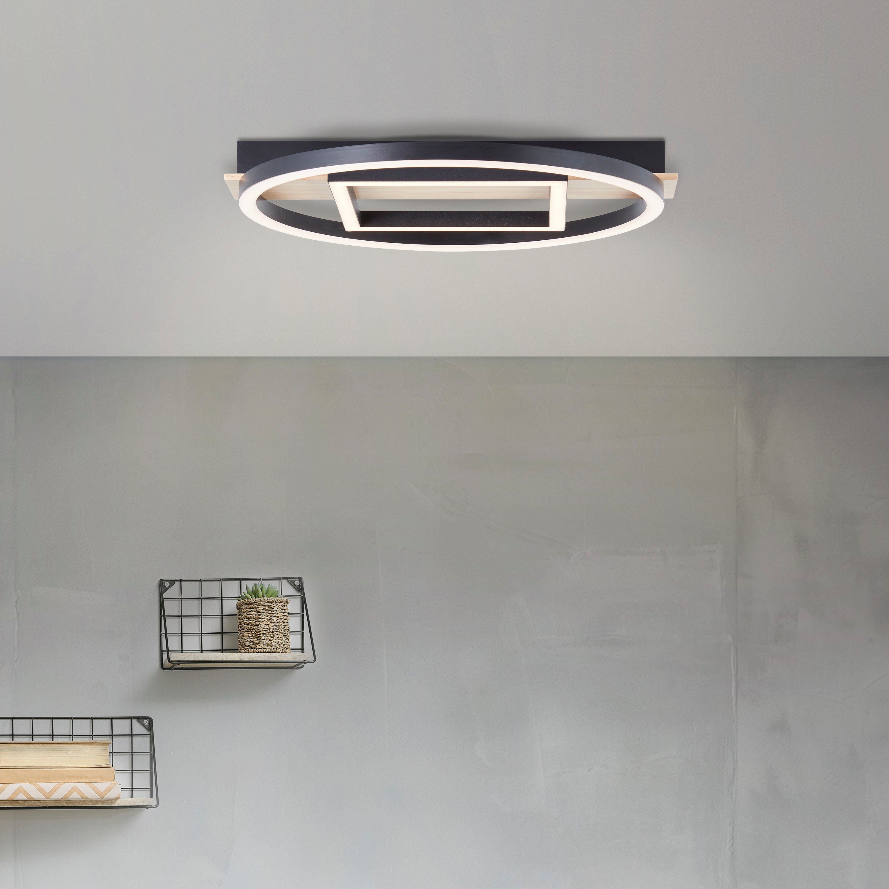 my home Led-plafondlamp Lysann plafondlamp 39 x 37 cm, 24 w, 2500 lm, 3000 k, hout/metaal, bruin/zwart (1 stuk)