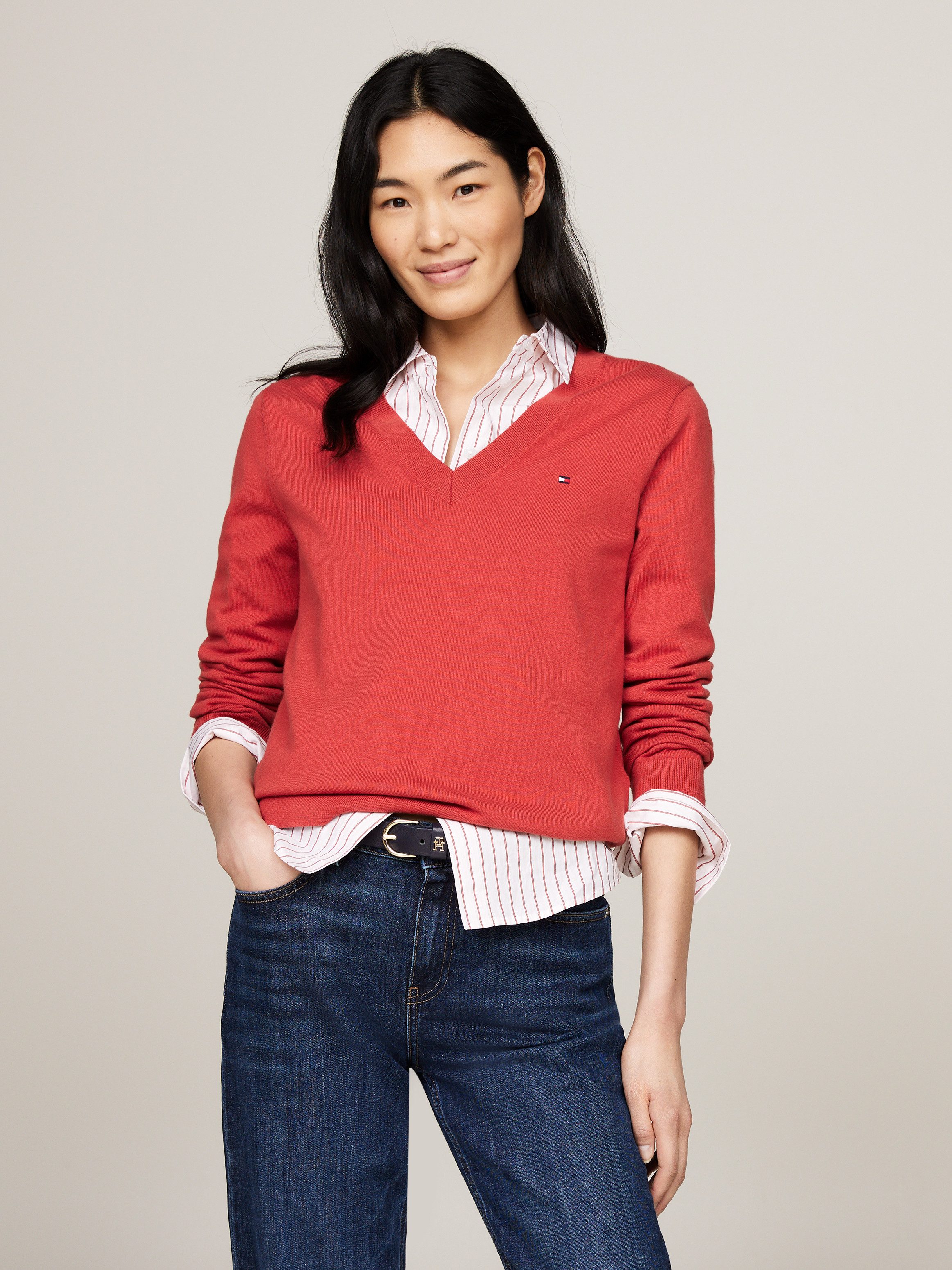 Tommy Hilfiger Trui met V-hals met logoborduursel