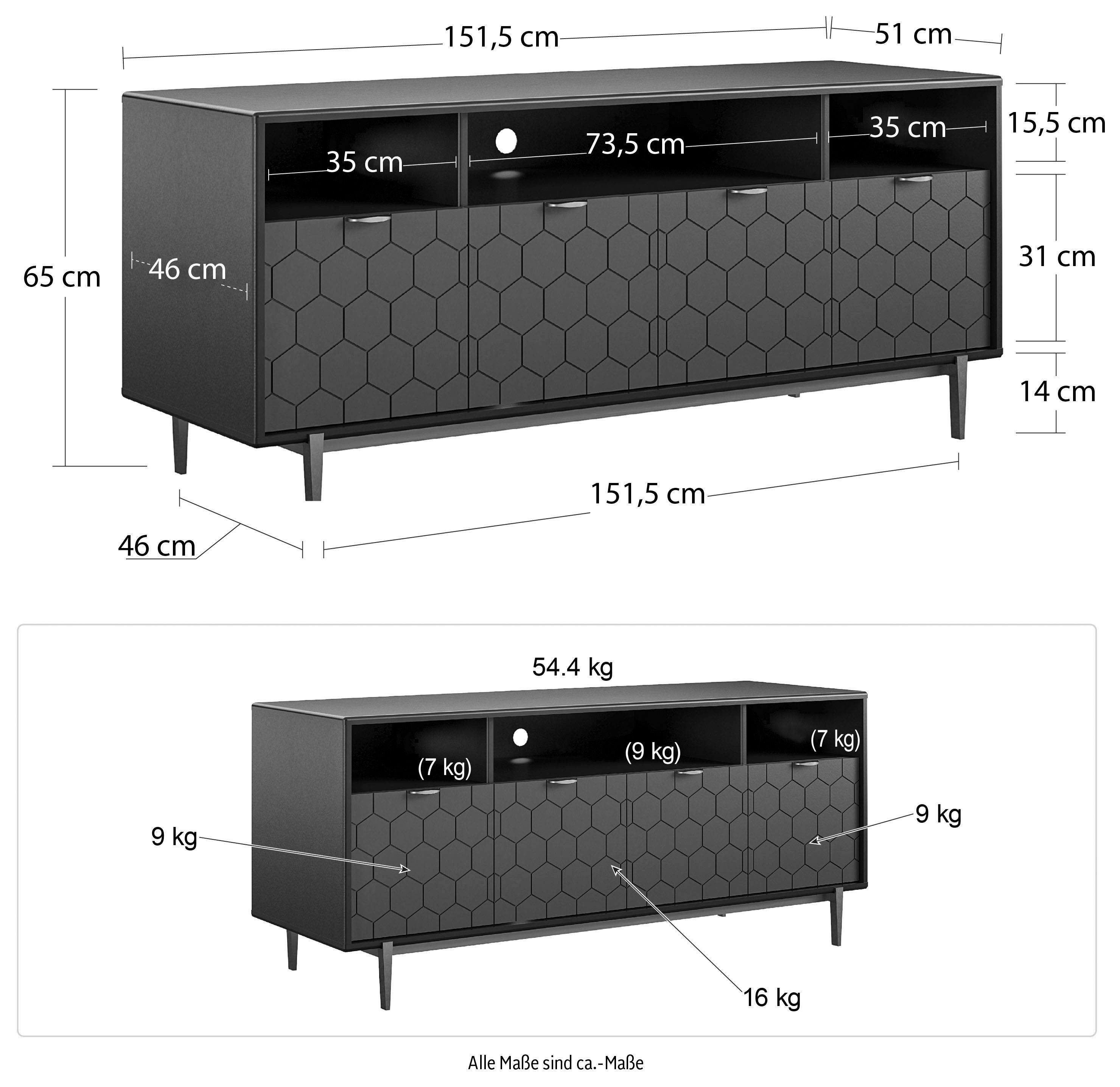 CosmoLiving by Cosmopolitan Tv-meubel Olivia voor tv's tot 65"/45 kg, kabelinvoer, breedte 151,5 cm, hoogte 65 cm (1 stuk)