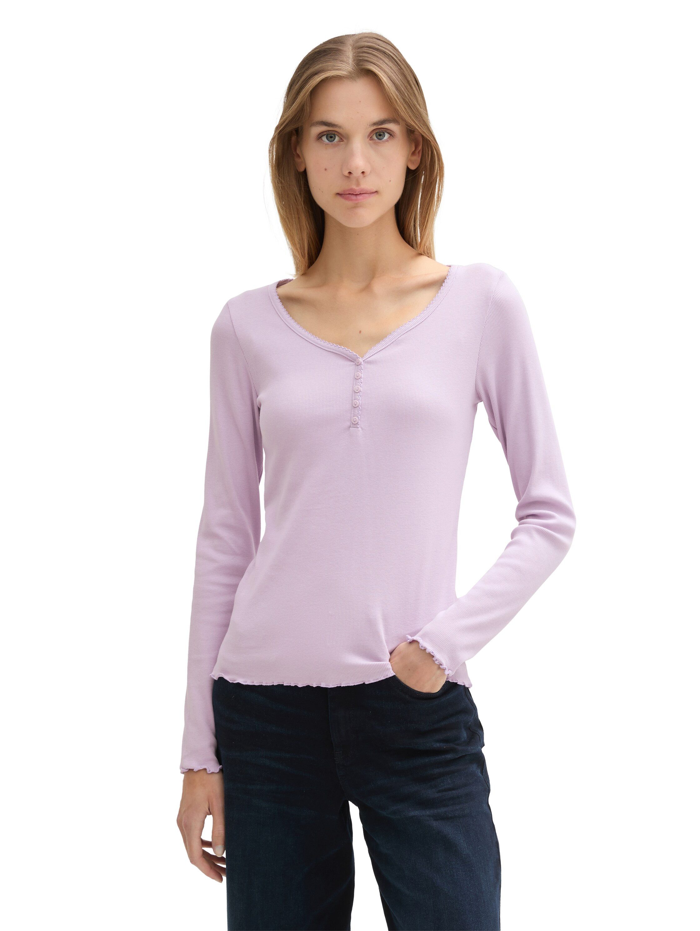 Tom Tailor Denim Shirt met lange mouwen met golvende zoom dames longsleeves maat M (38) paars