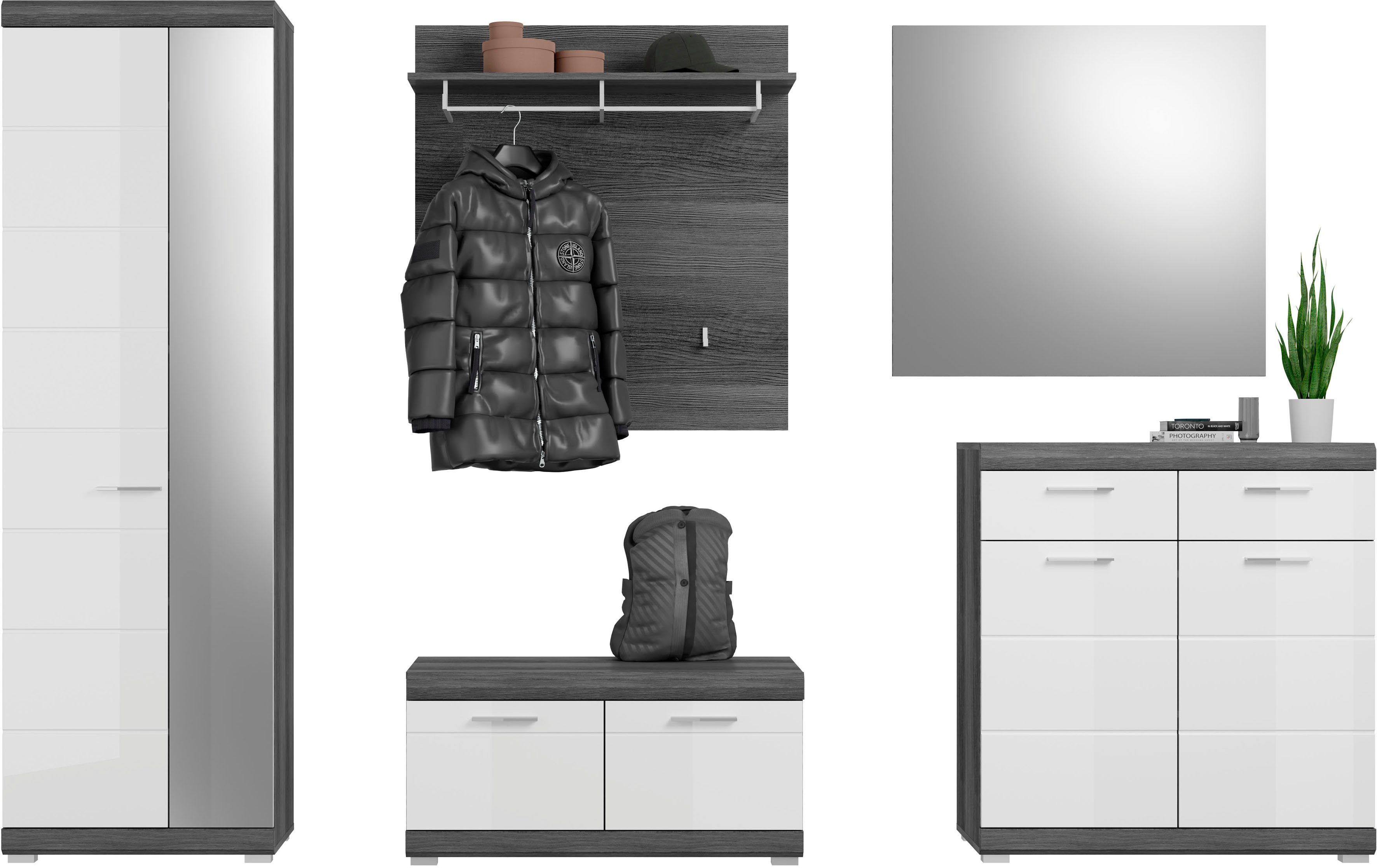 INOSIGN Halmeubelset Siena, Fronten met hoogwaardige groeffrezing, 5-delig, bestaande uit: (complete set, 3-delig)