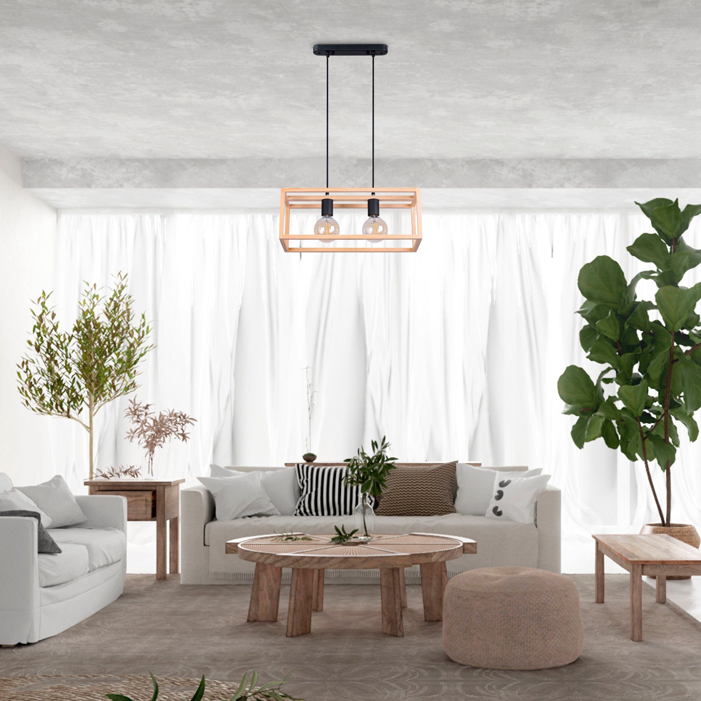 Paco Home Hanglamp Björn LED pendellamp woonkamer eetkamer modern hout tweelamps E27
