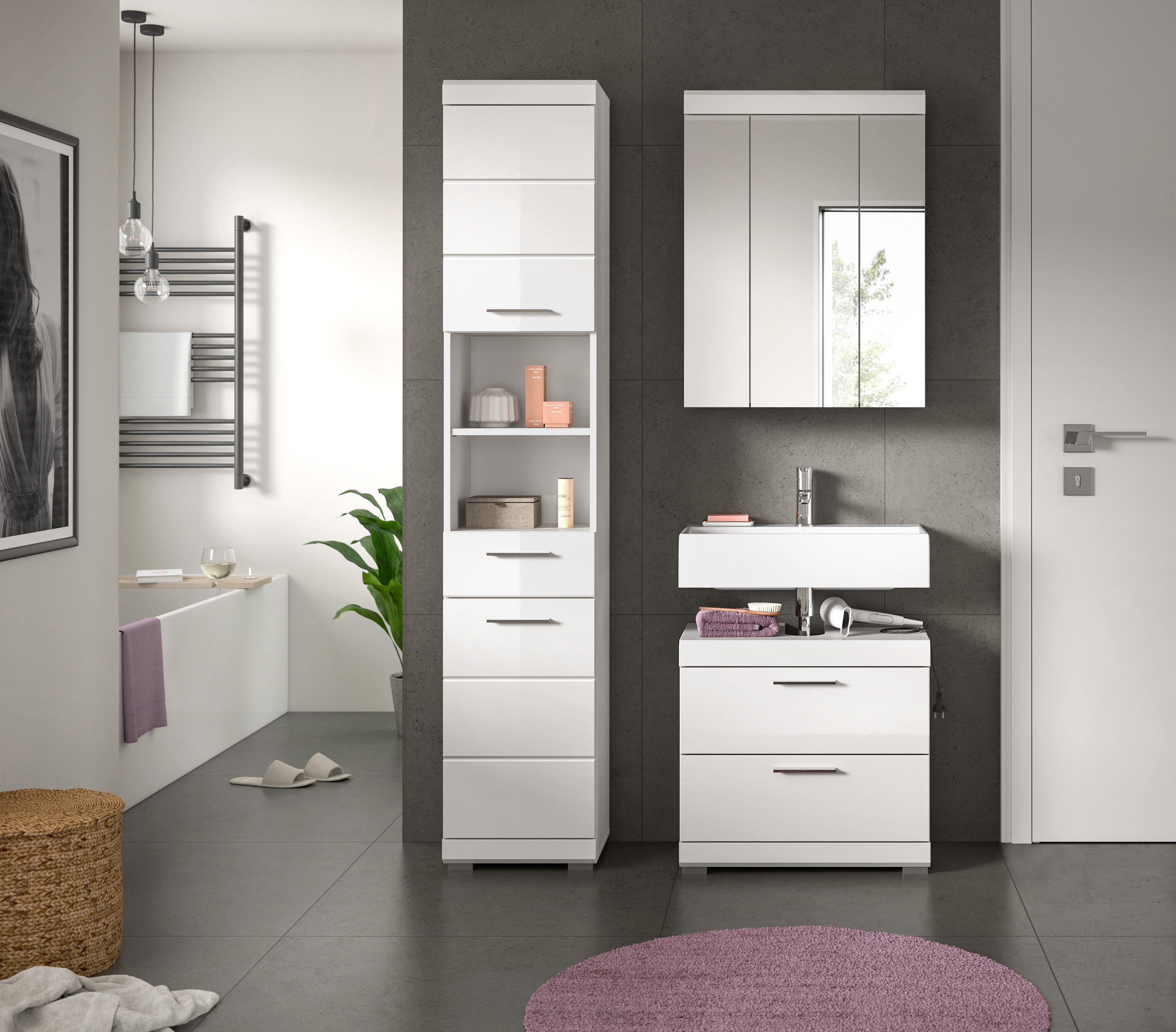 INOSIGN Badkamerserie Siena, 3-delig, bestaande uit: Hoge kast, wastafelonderkast, spiegelkast (set, 3-delig)