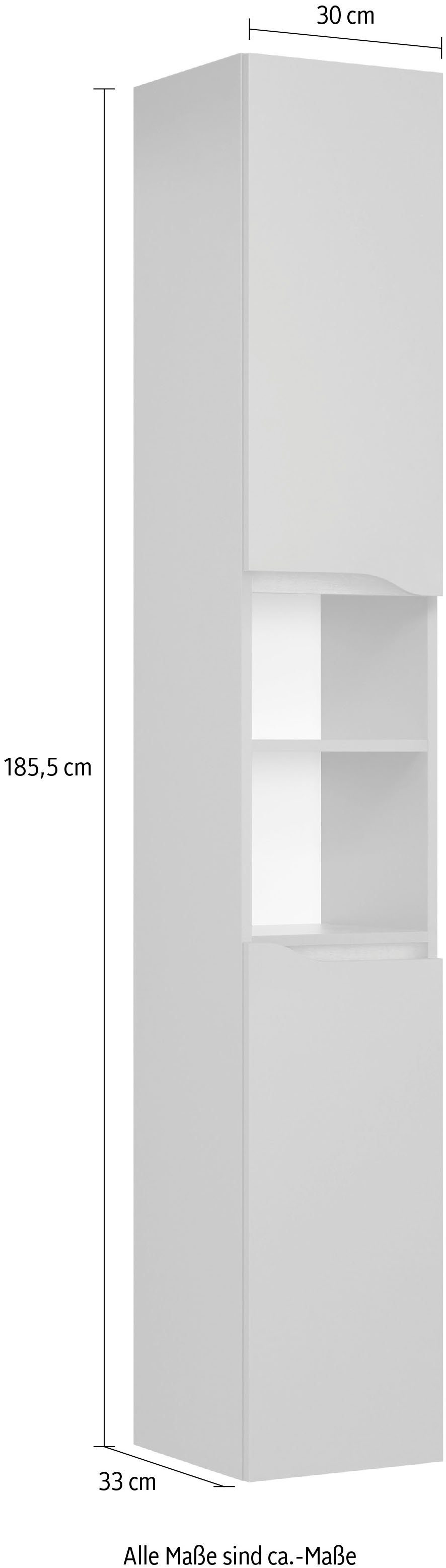 Saphir Hoge kast Quickset badkamermeubel 30 cm breed, 2 deuren, 1 nis, 2 planken