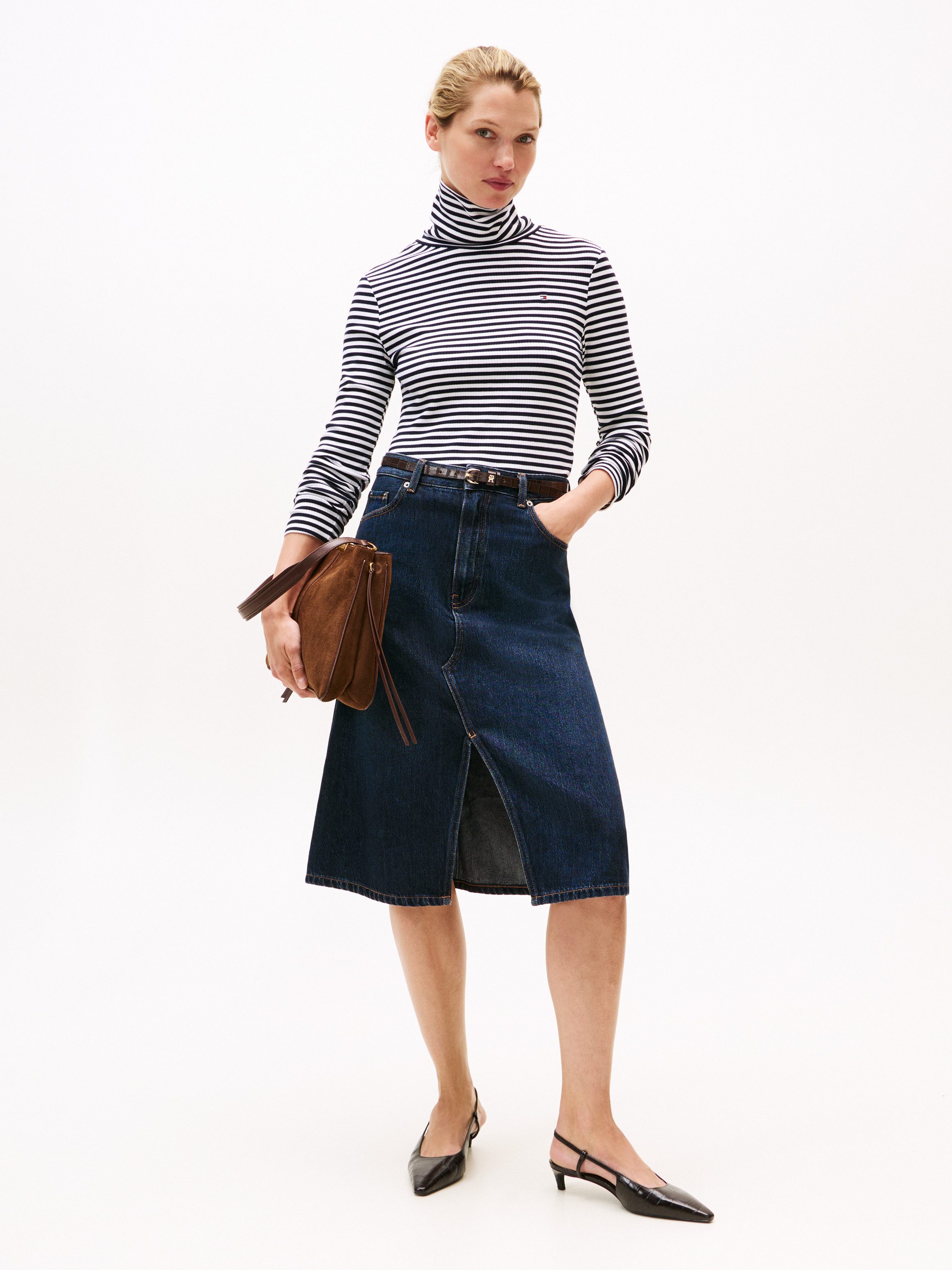Tommy Hilfiger Shirt met lange mouwen SLIM 5X2 RIB ROLL-NK LS in een geribde structuur