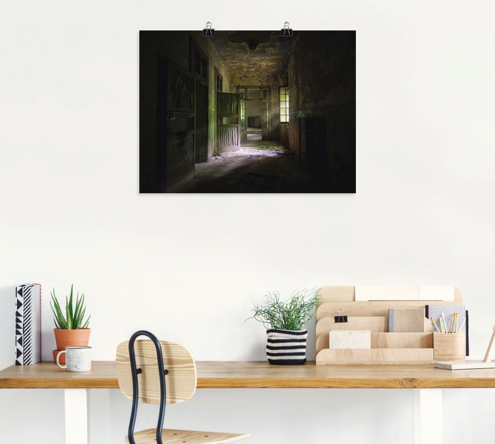 Artland Artprint Lost Place naargeestige hal deuren gang als artprint van aluminium, artprint voor buiten, artprint op linnen, poster in verschillende maten. maten