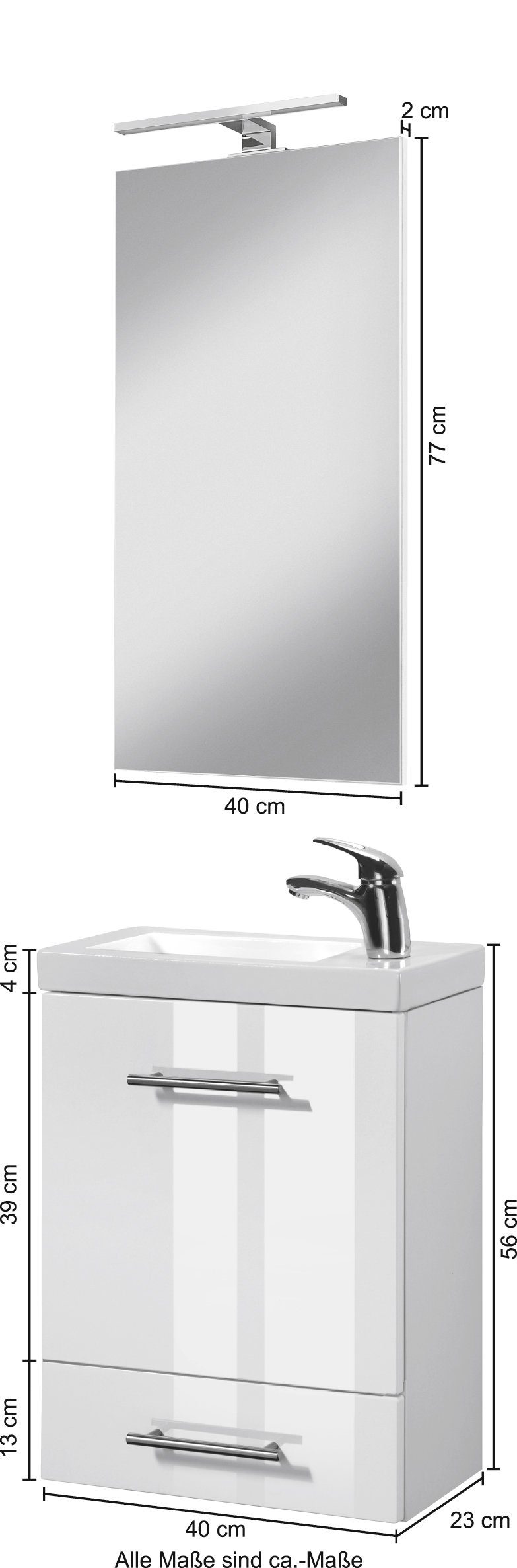 welltime Wastafelmeubel Trento, in verschillende designs en kleuren Badkamermeubel breedte 40 cm, gastenbadkamer SlimLine tweede toilet (set, 4-delig)