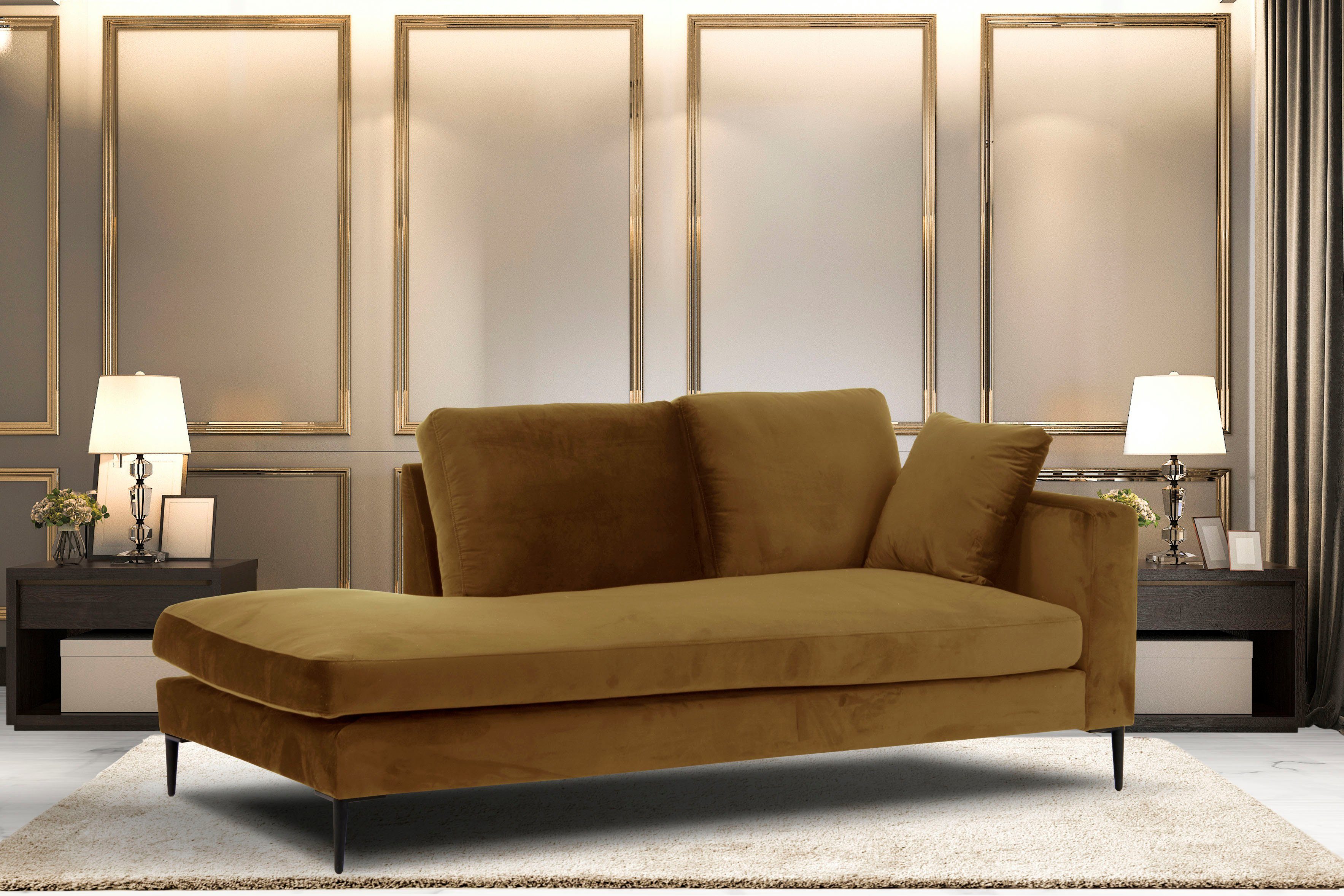 Leonique Récamier Cozy chaise longue, afmetingen B/D/H: 195/97/80 cm met los kussen en metalen poten, armleuning naar keuze links of rechts geel,