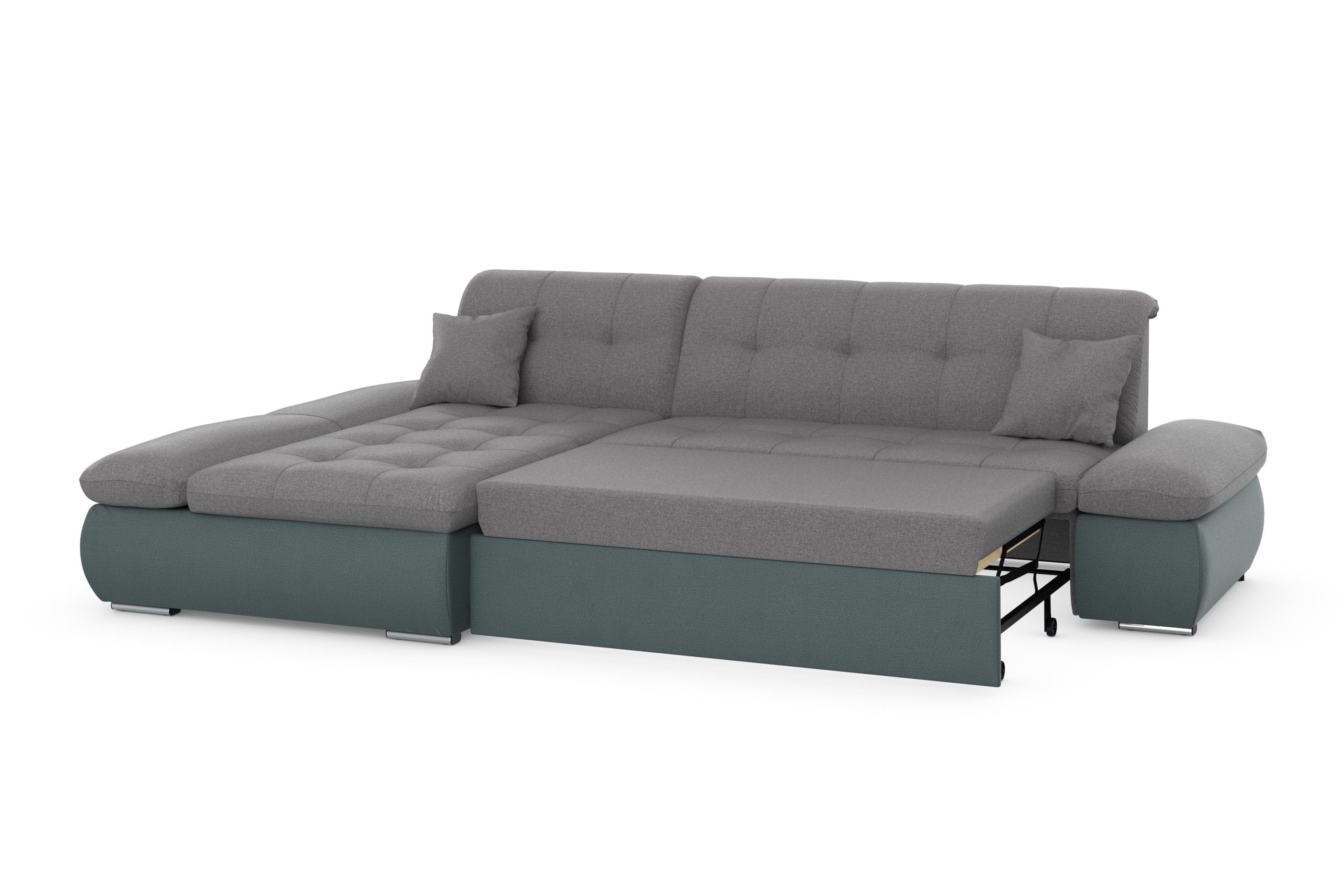 DOMO collection Hoekbank Moric, L-vorm, XXL-bank - Breedte 300cm keuze met bedfunctie en armleuningverstelling, donkergroen