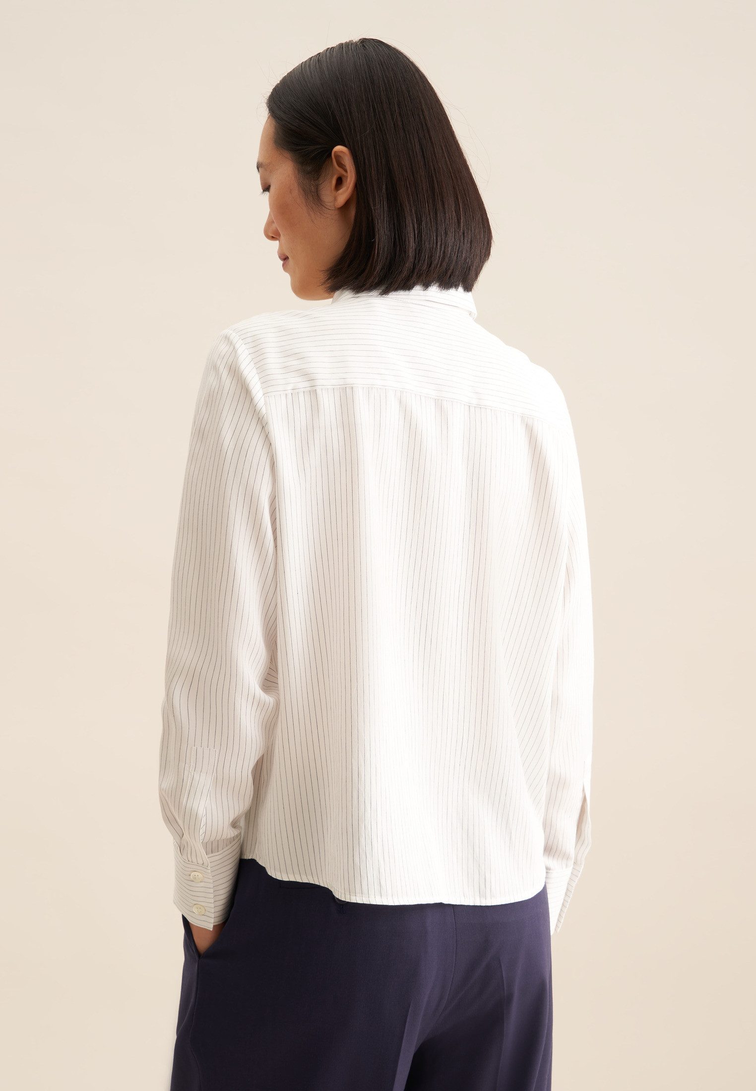 seidensticker Overhemdblouse Zwarte roos Lange mouwen kraag strepen