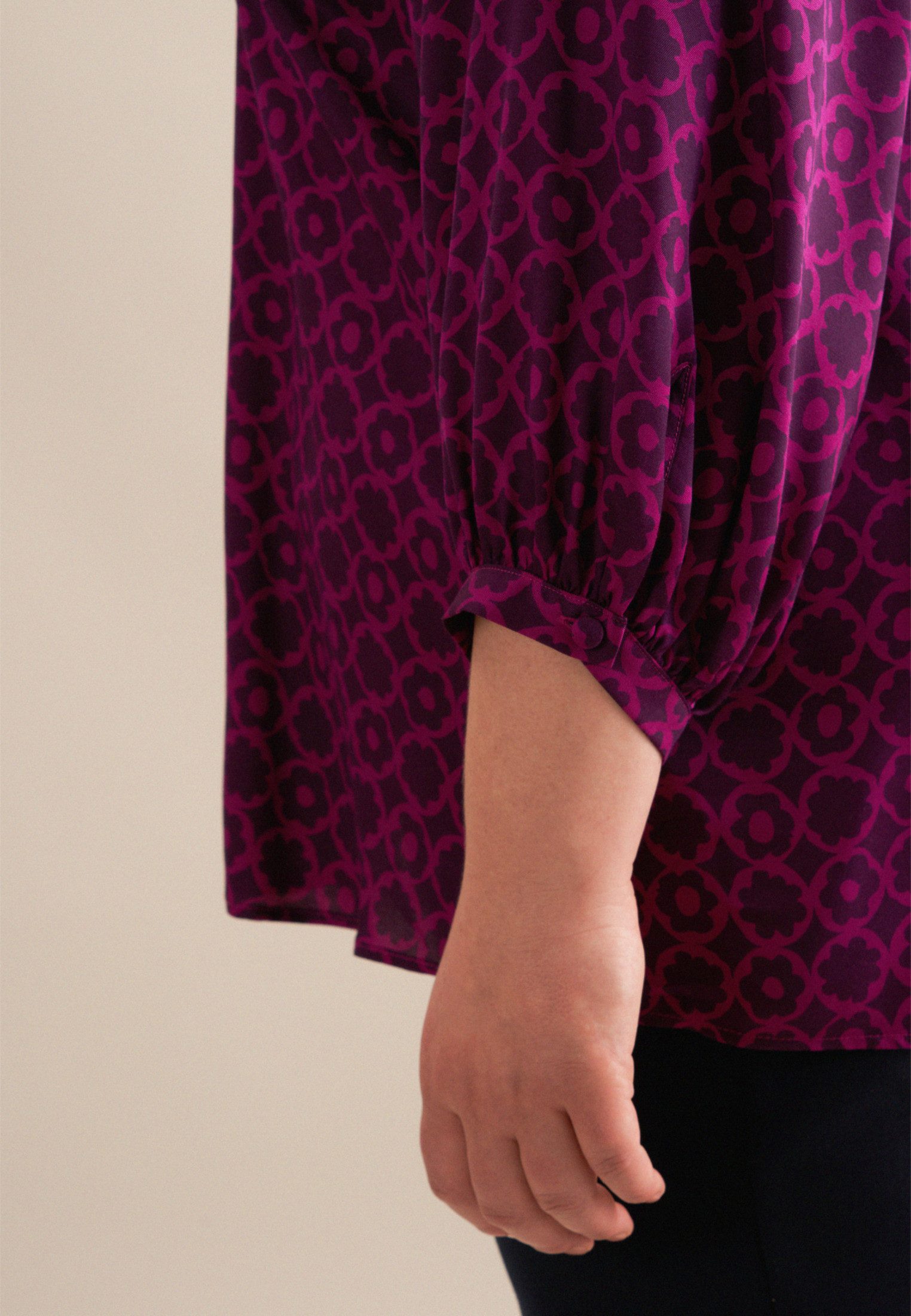 seidensticker Shirtblouse Zwarte roos 3/4-mouwen ronde hals print