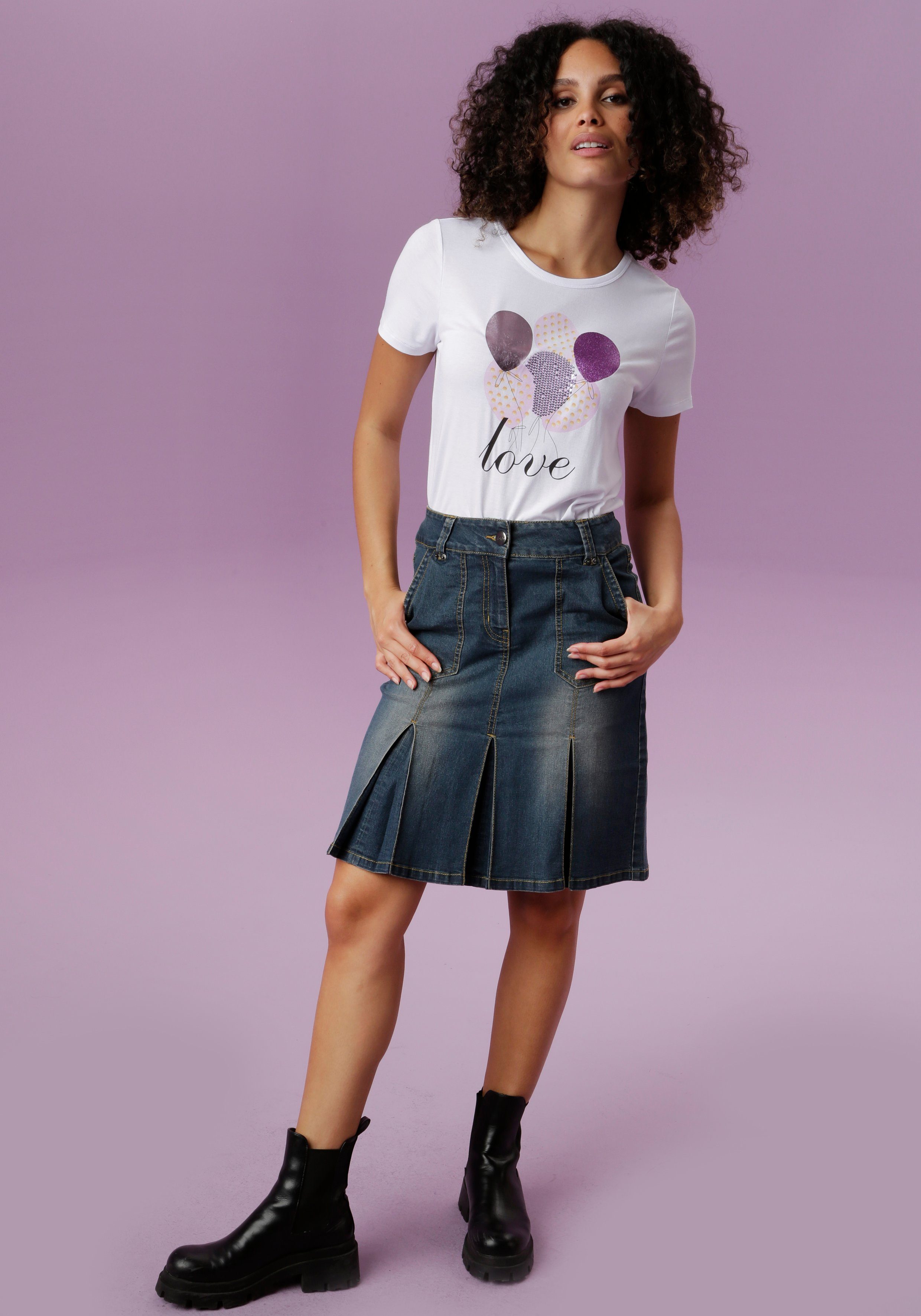Aniston CASUAL Jeans rok met ingelegde plooien