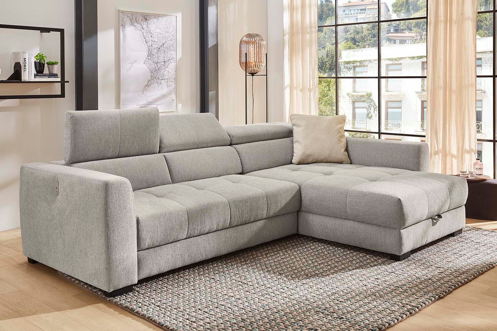 Jockenhöfer Gruppe Hoekbank San Marino L-vorm met elektromotor voor verstellen van de zitdiepte (ca. 30 cm), bedlade