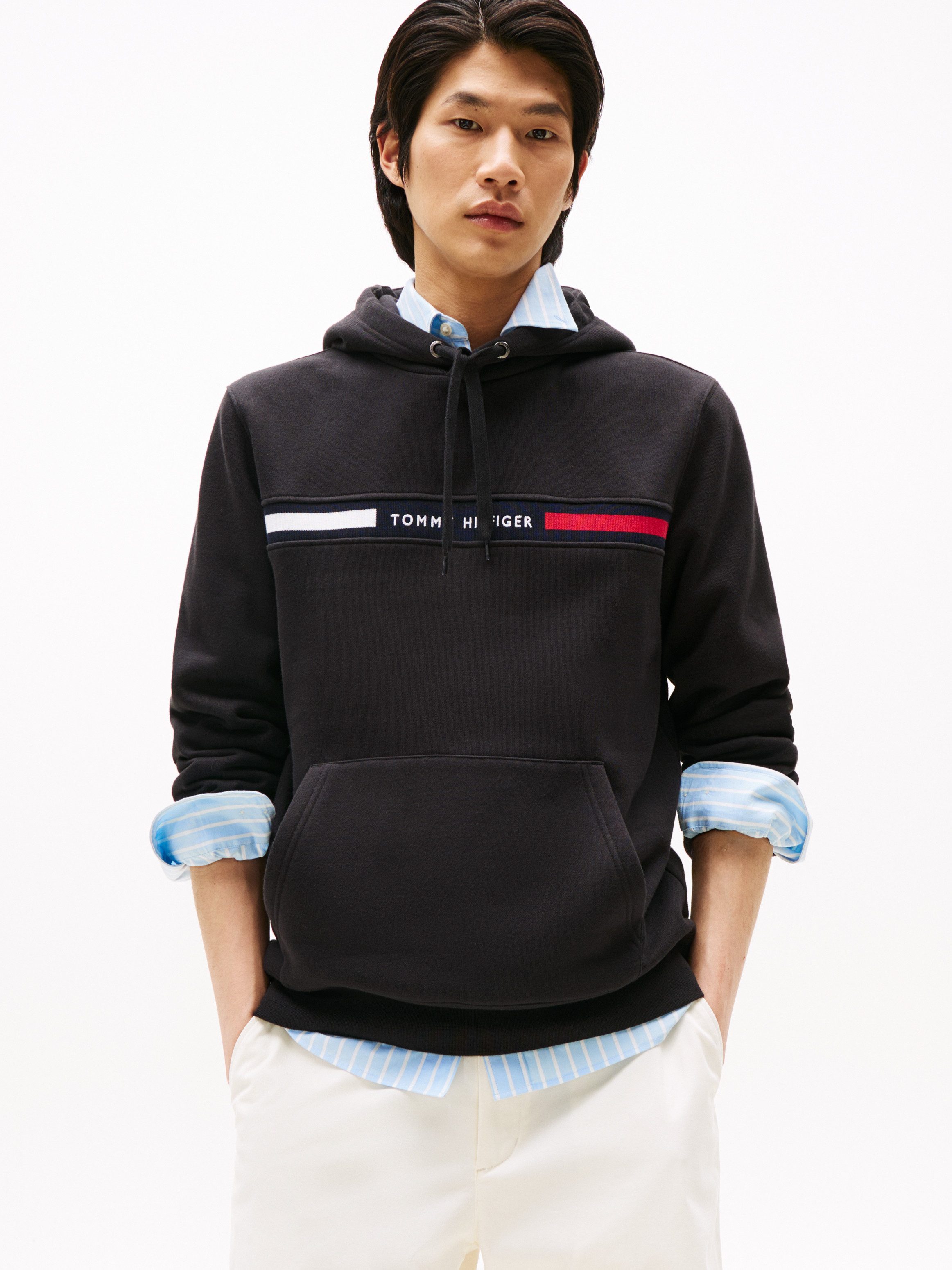 Tommy Hilfiger Hoodie HILFIGER CHEST INSERT HOODY met capuchon, kangoeroezak, logo-inscriptie